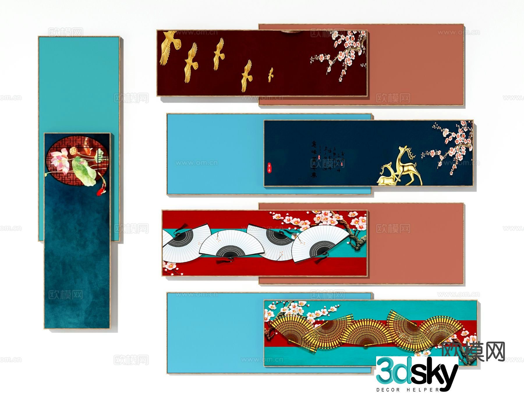 Chinese splicing hanging painting banner painting Zen hanging painting 3D model