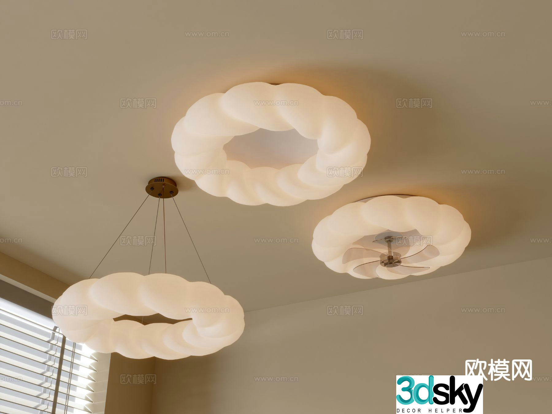 Cream style ceiling lamp living room lamp 3d model