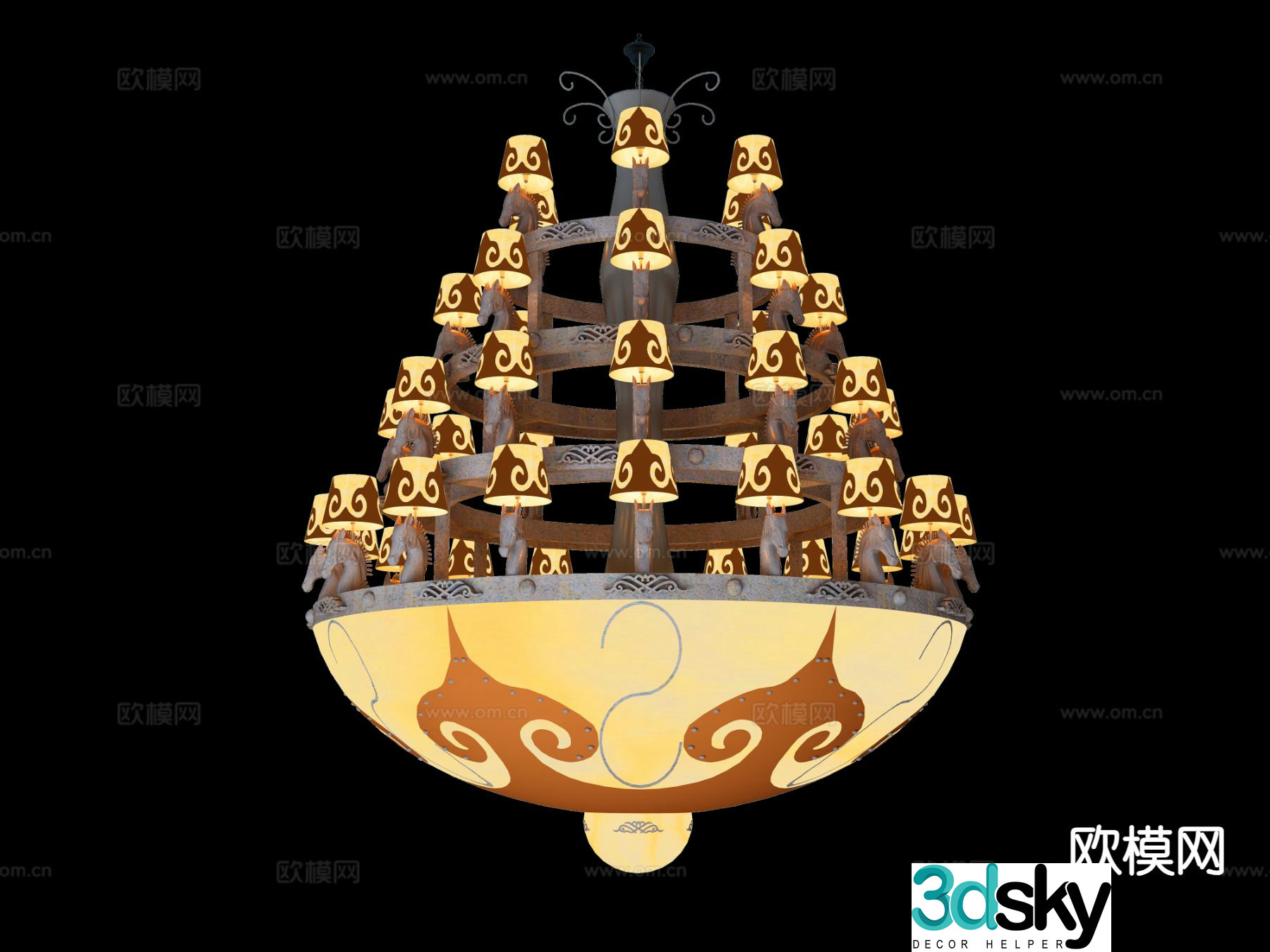 New Chinese style decorative lamp horse head lobby lamp 3d model
