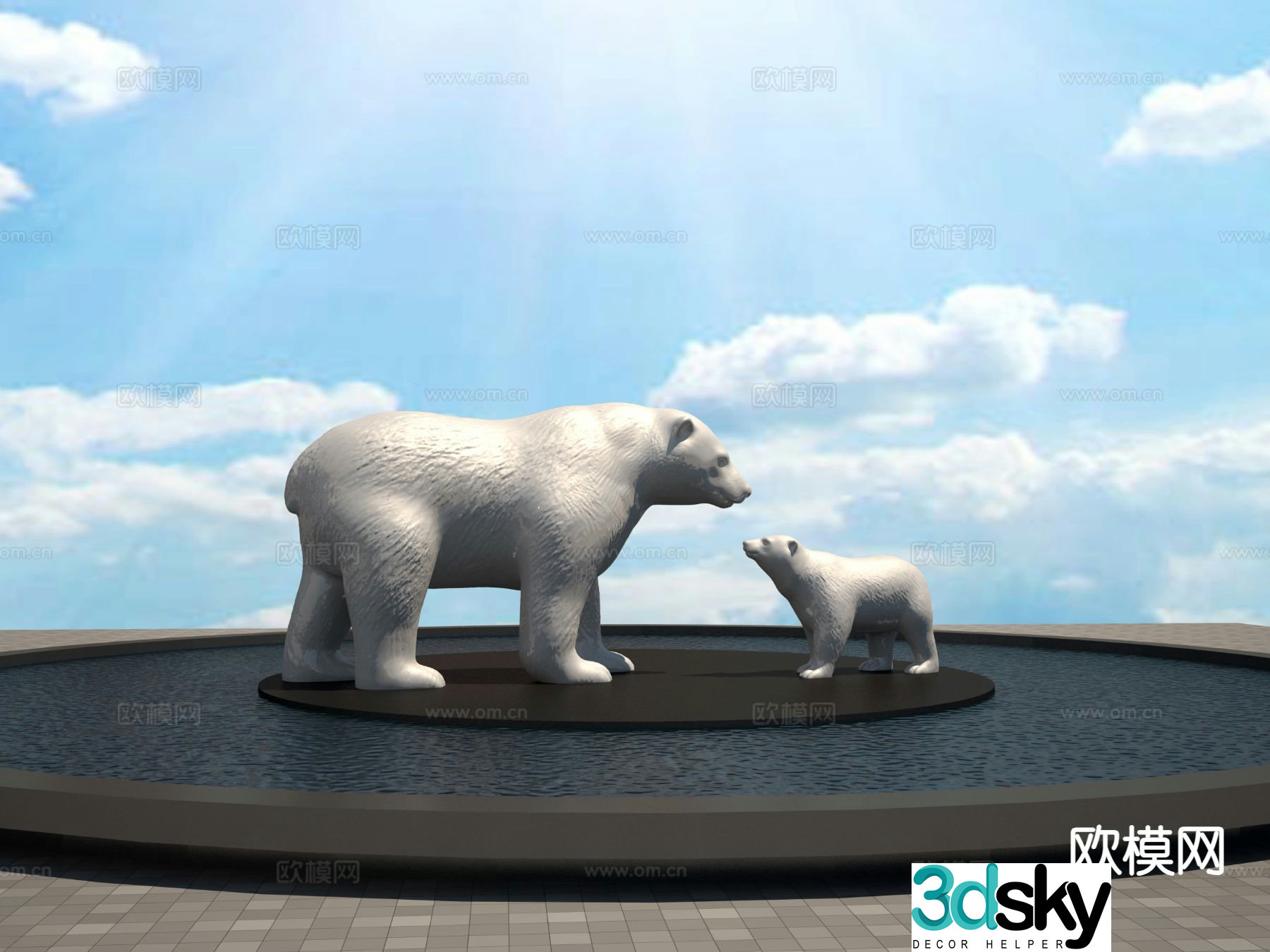 polar bear sculpture landscape sculpture 3d model