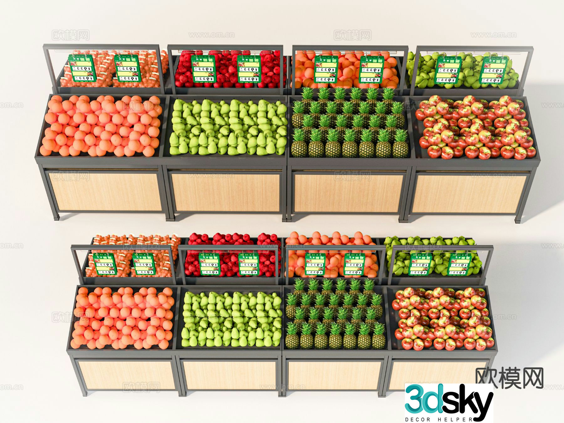 Modern fruit shop shelves display rack 3d model