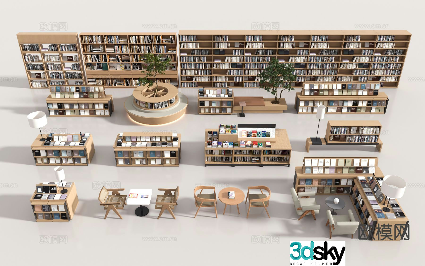 modern library bookcase bookshelf bookstore bookshelf 3d model