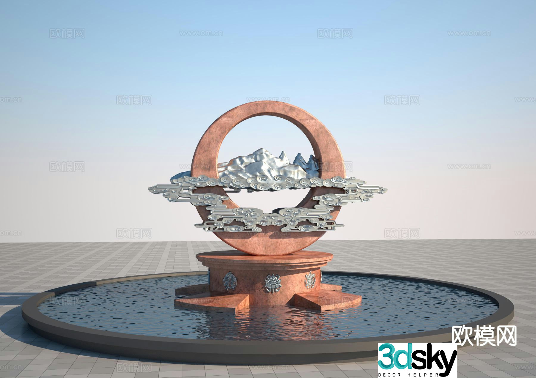 Mountain Cloud Circle Sculpture Landscape Sculpture 3D Model