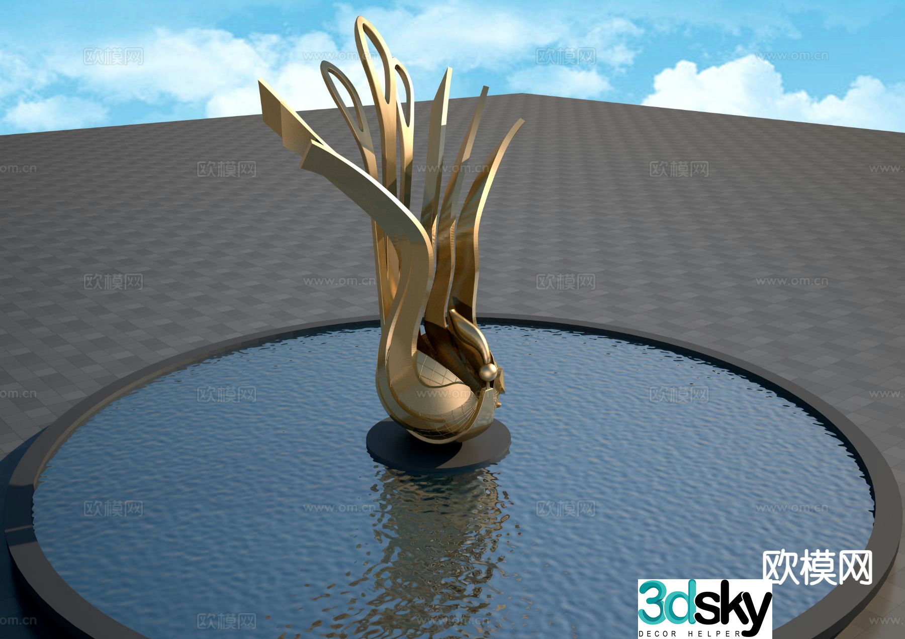 Golden Phoenix Sculpture Landscape Sculpture 3D Model