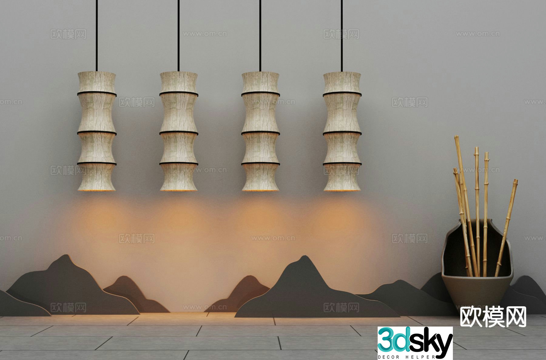 New Chinese style chandelier bamboo chandelier 3d model