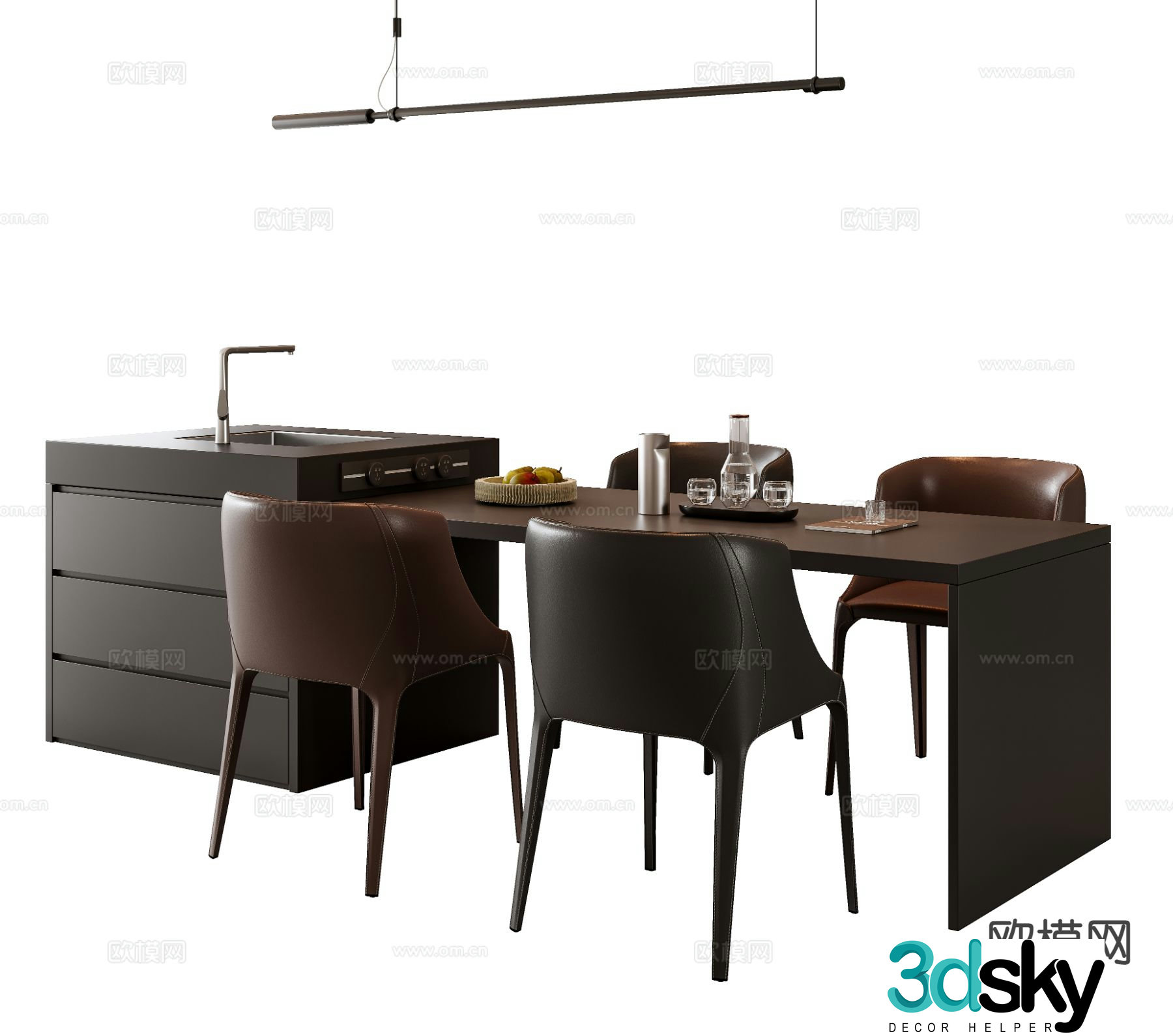 Italian dining table and chairs island dining table 3d model