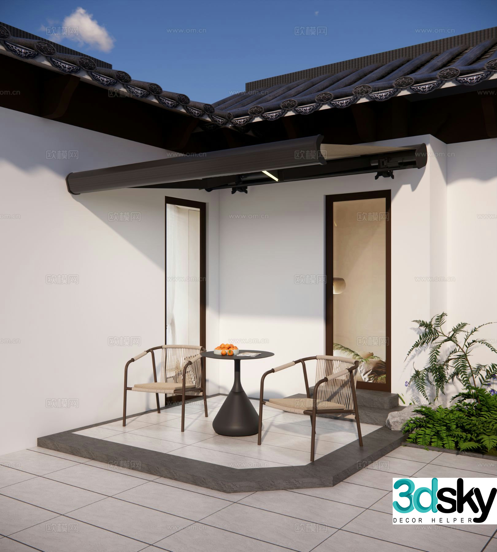 New Chinese style outdoor chair rattan chair table 3d model