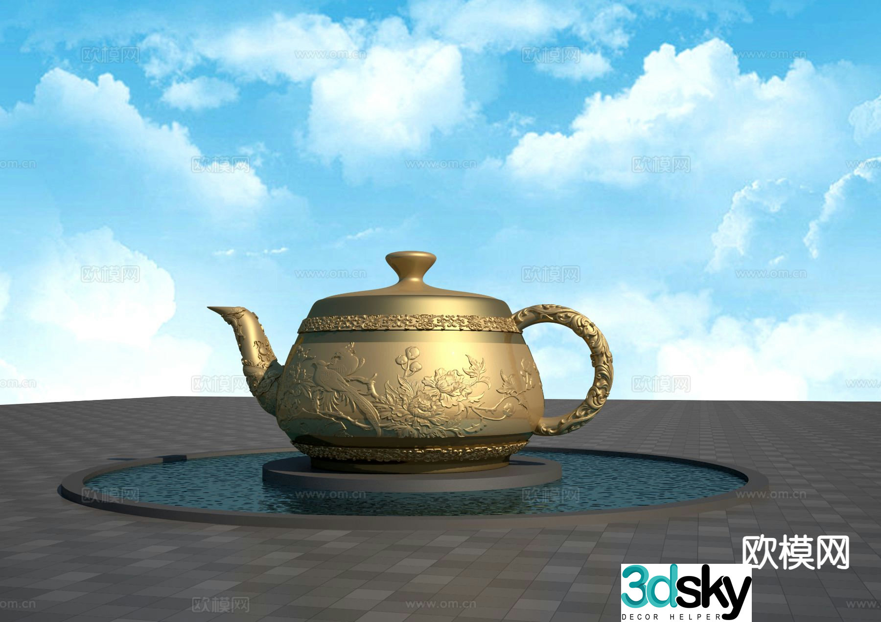 Chinese teapot landscape sculpture 3d model