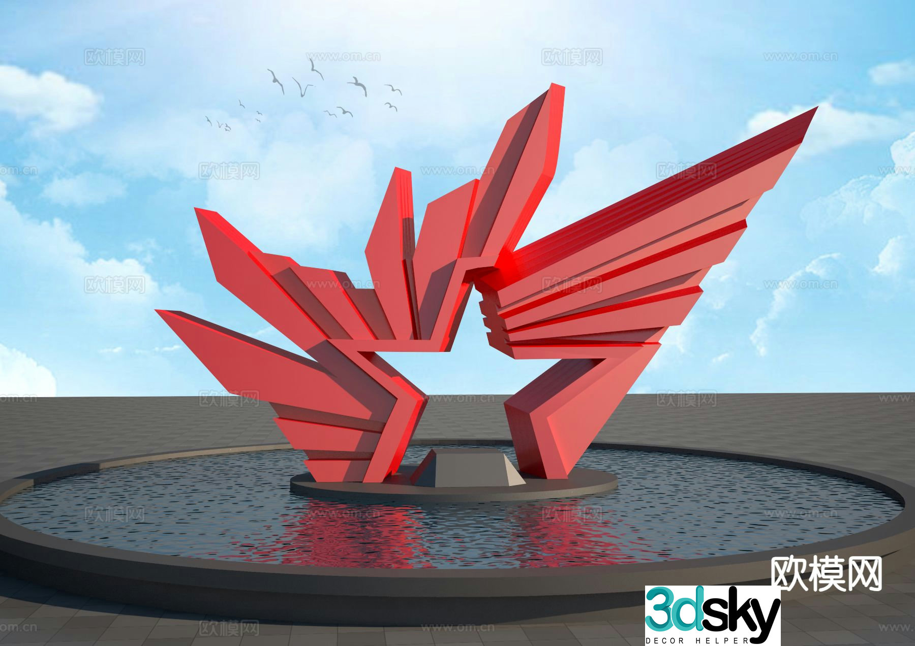 Red background landscape sculpture 3d model
