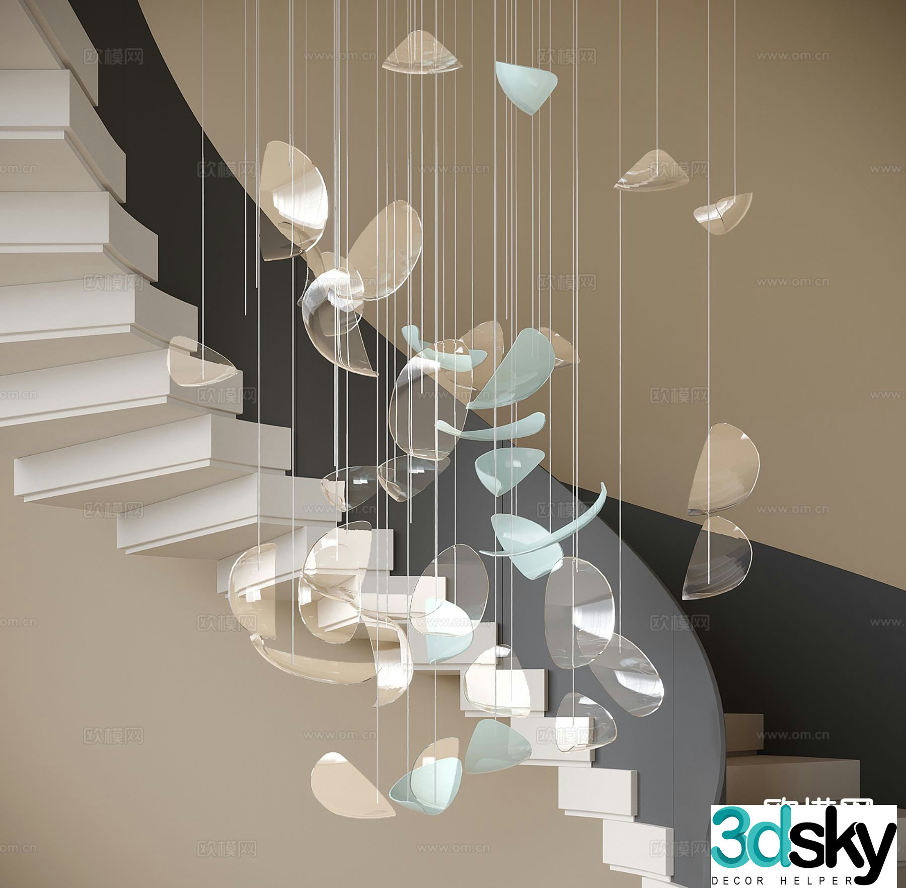 Modern stairwell chandelier glass chandelier 3d model
