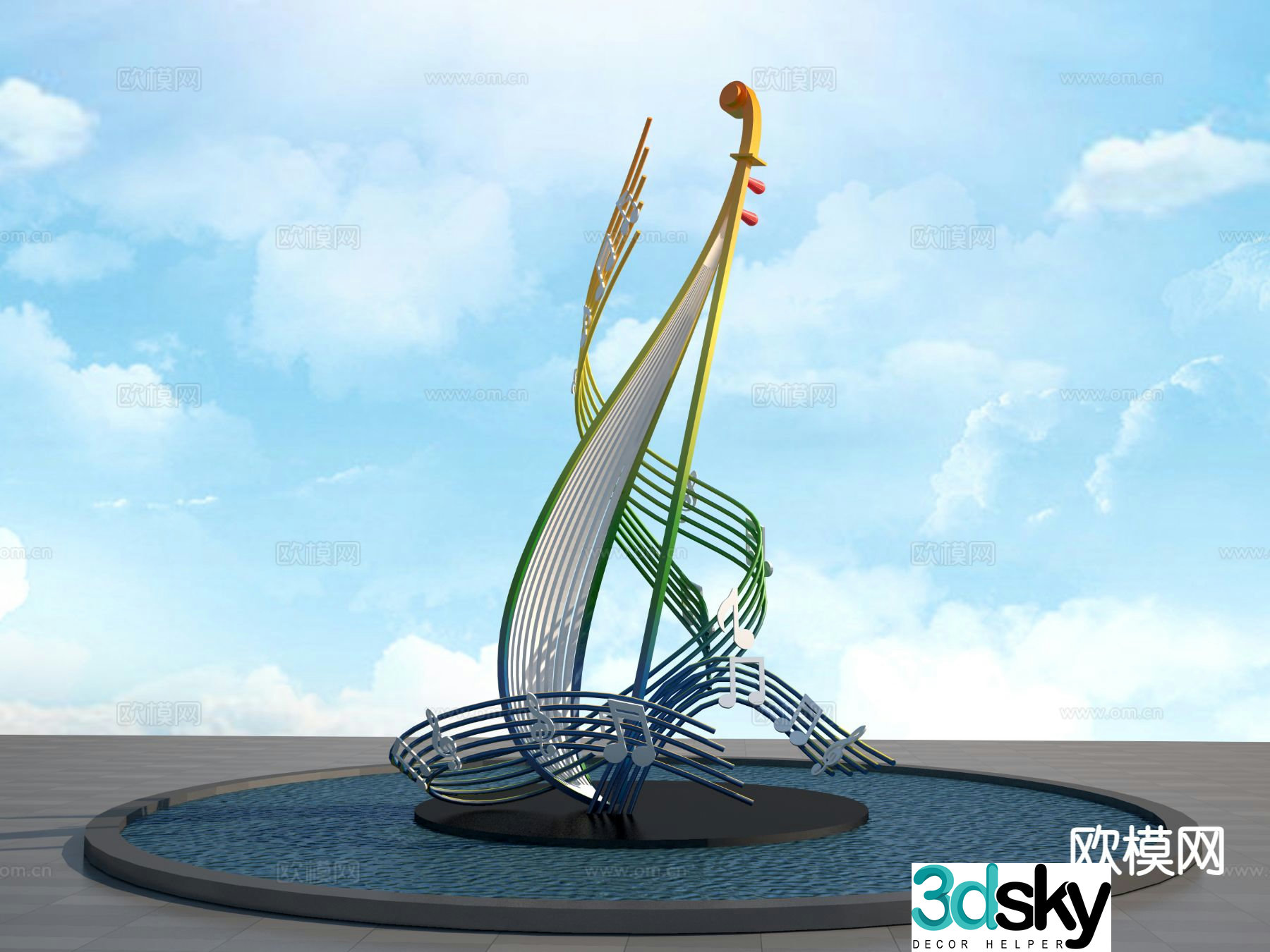 Pipa sculpture music sculpture landscape sculpture 3d model