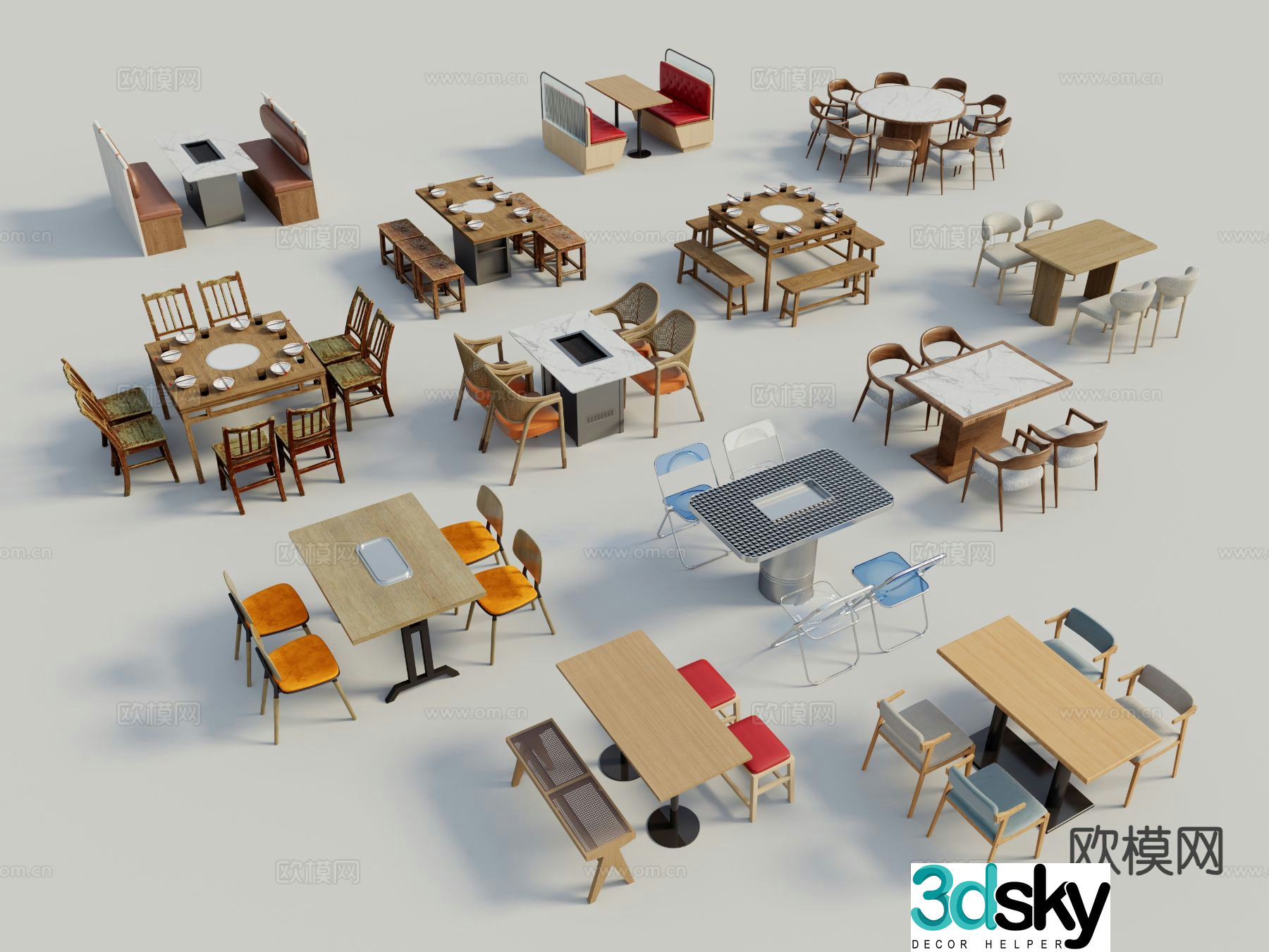 Modern dining table and chairs hot pot table and chairs 3d model