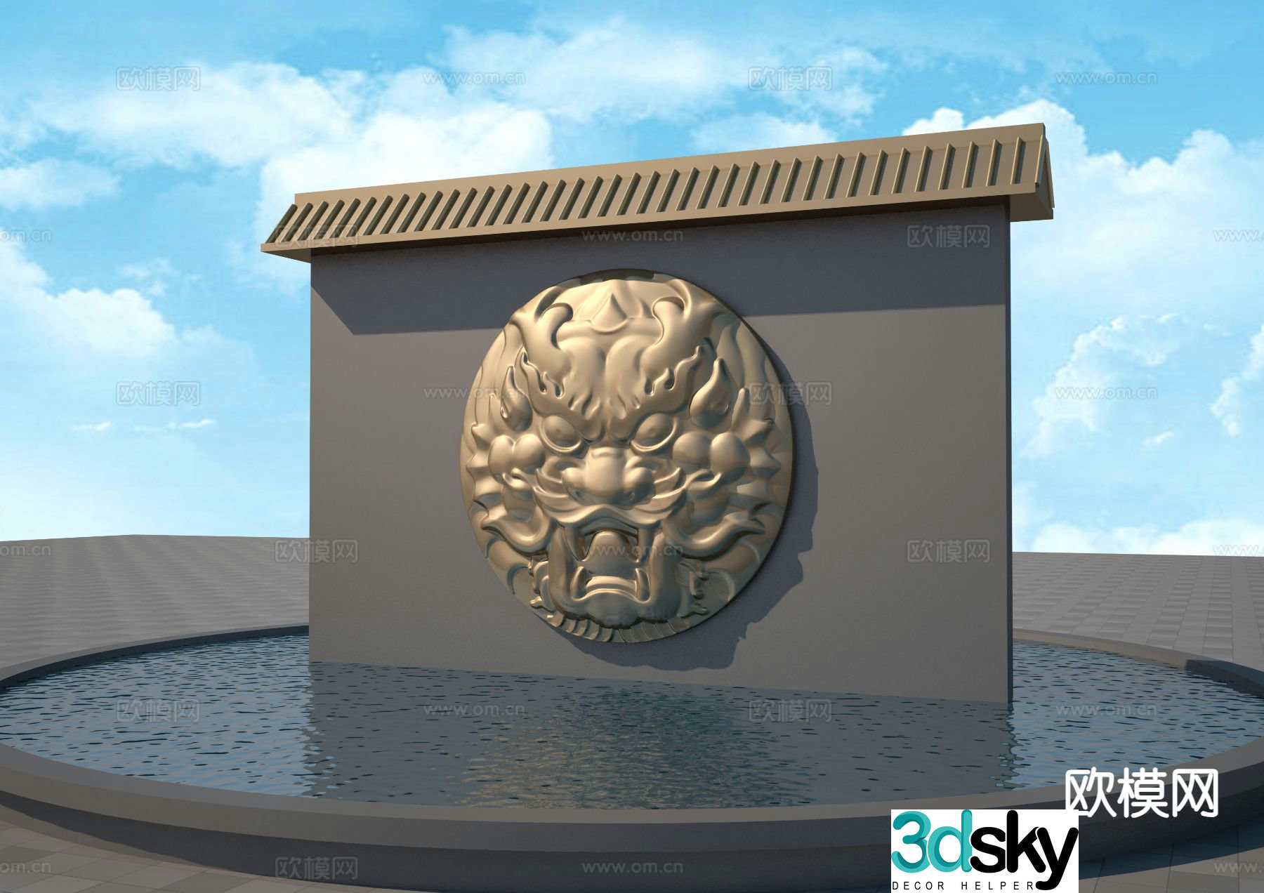 New Chinese style landscape wall faucet relief landscape wall 3D model