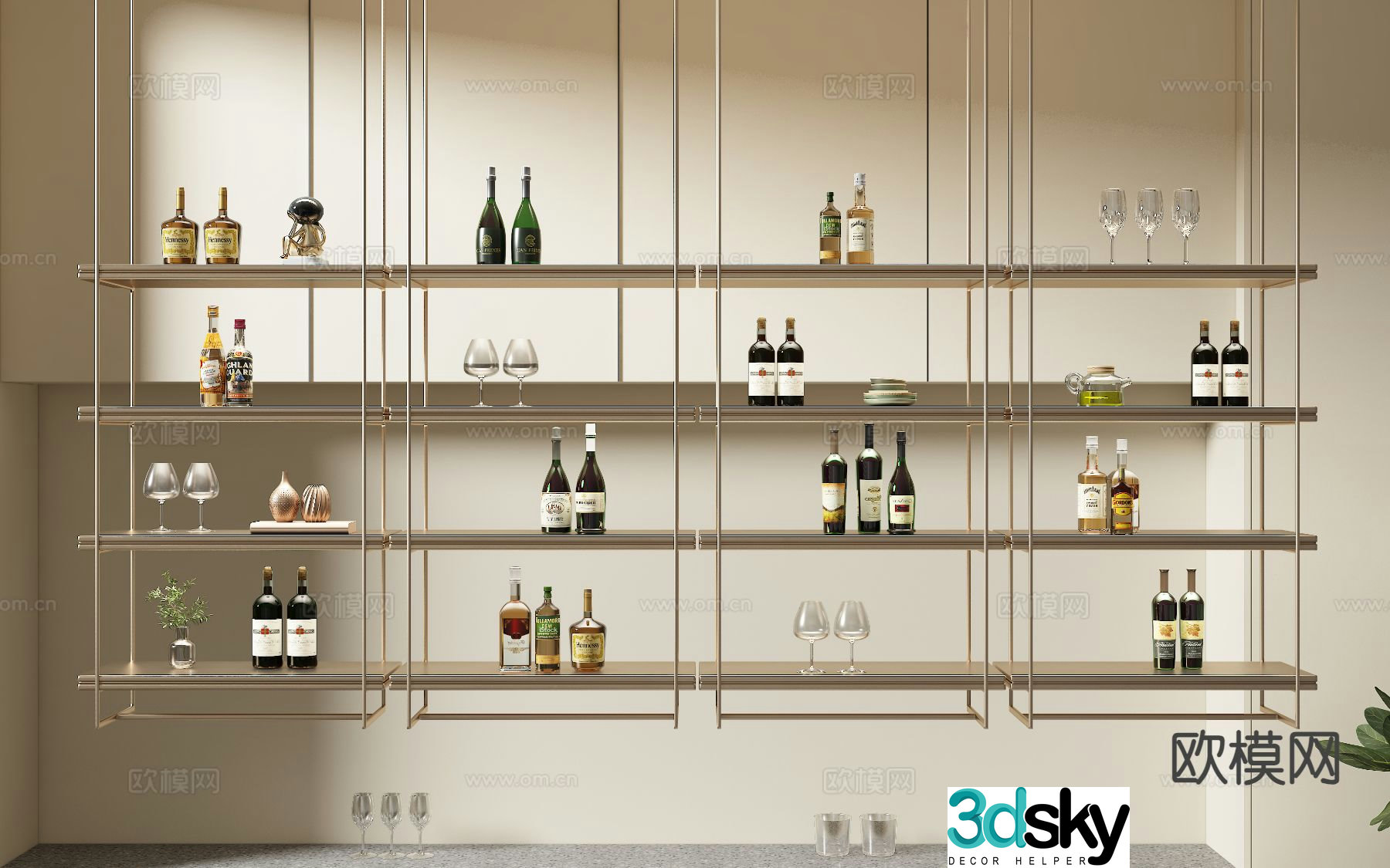 Modern wine rack suspended wine rack 3d model