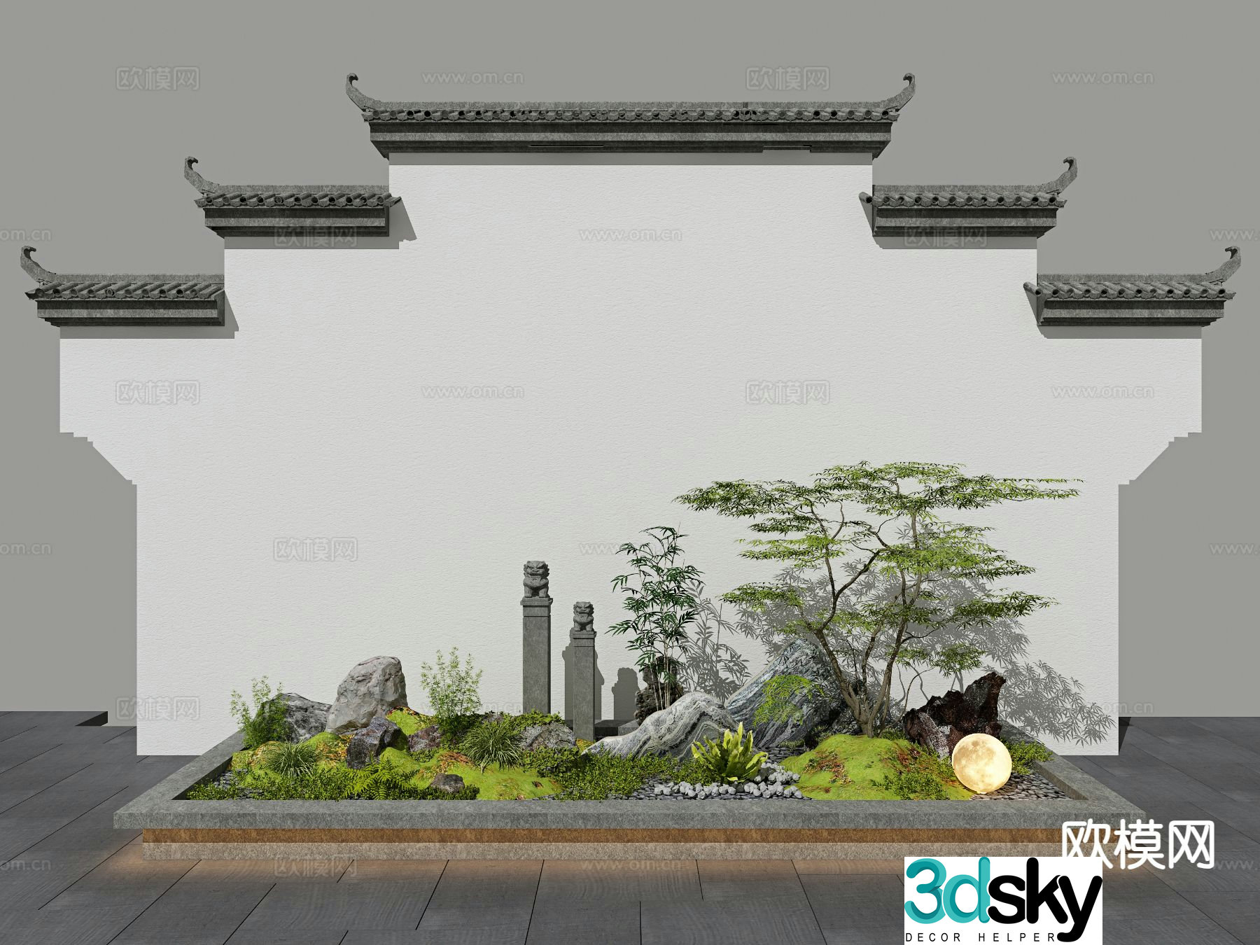 New Chinese style landscape wall screen wall and landscape wall 3D model