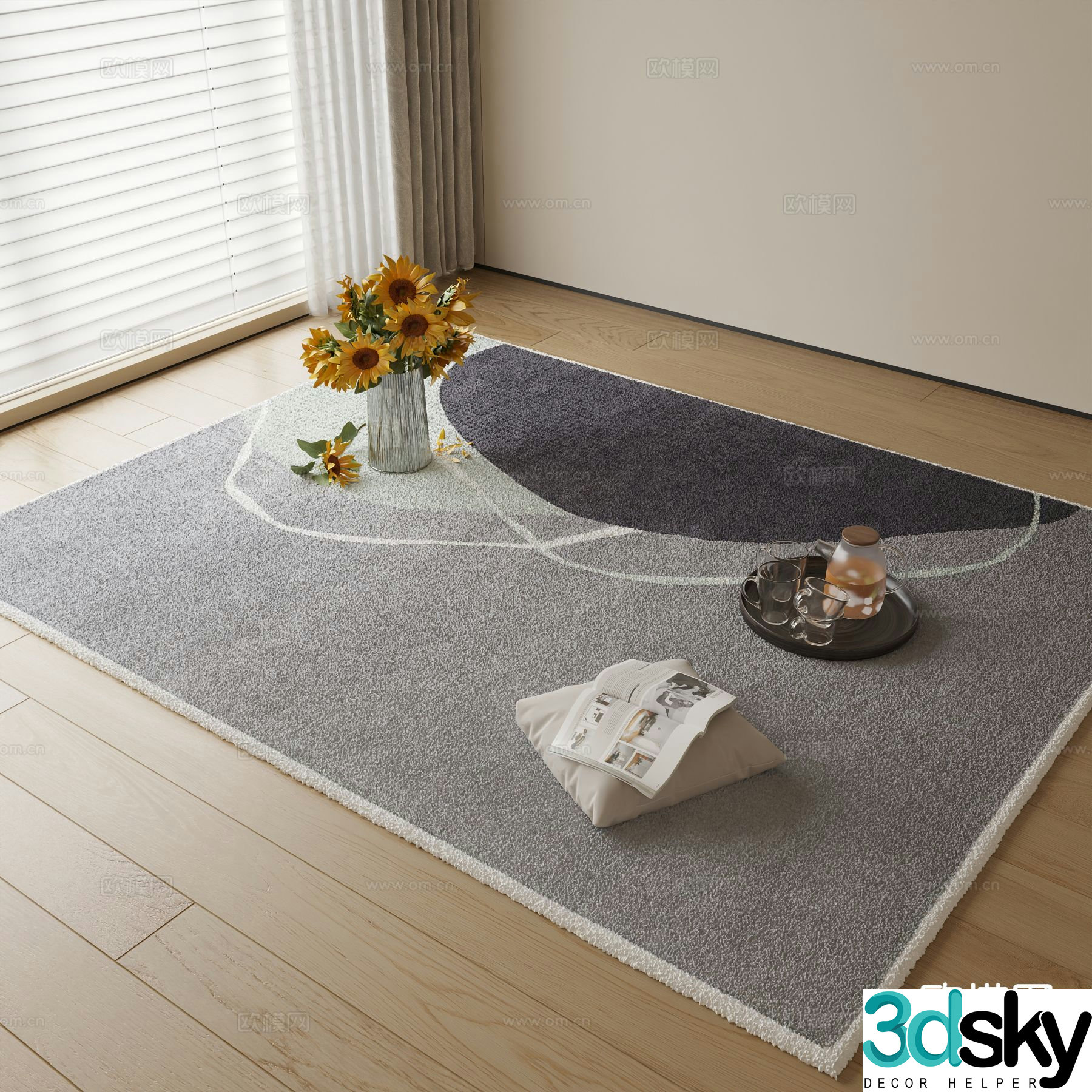 Modern carpet square rug 3d model