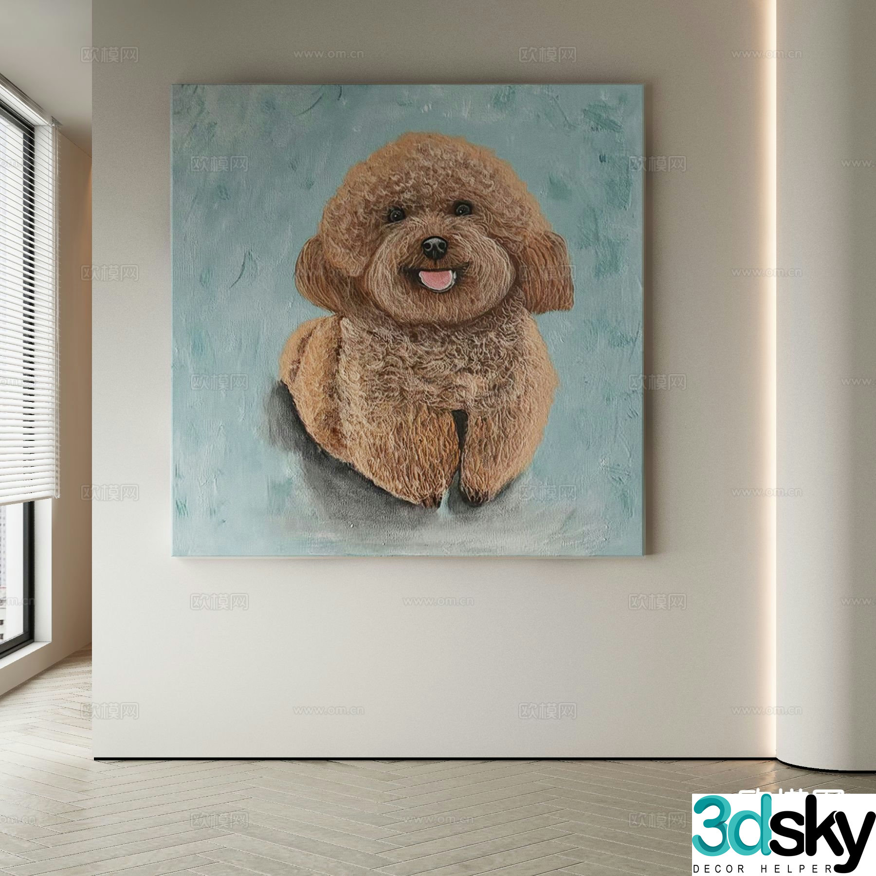 Wabi-sabi oil painting pet dog painting decorative painting 3d model