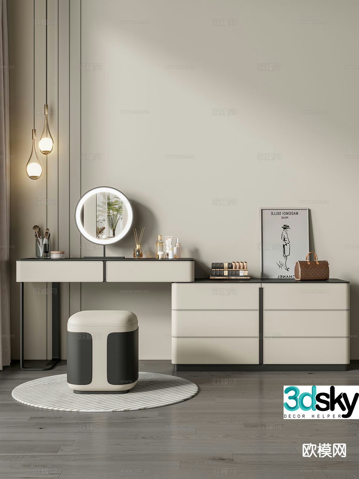 Cream style dresser 3d model