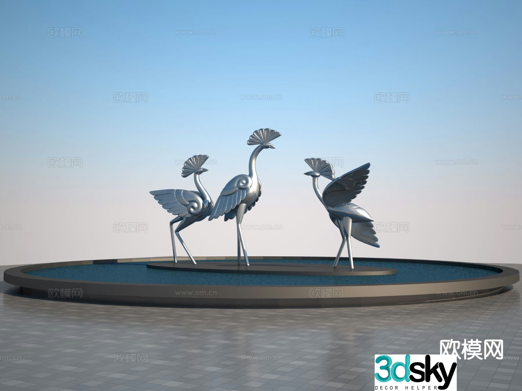 Chinese Crane Sculpture Decorative Bird Sculpture 3D Model