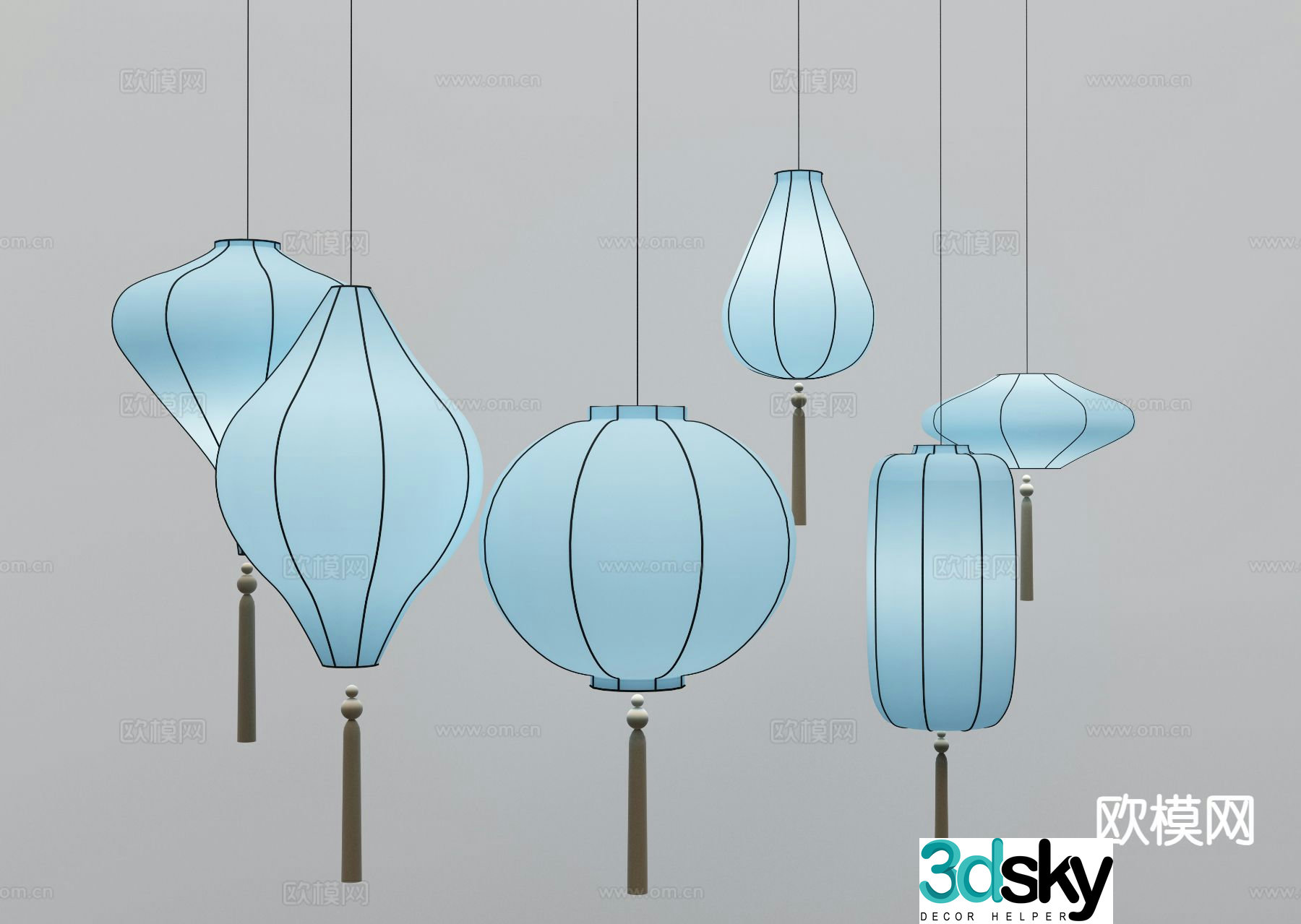 New Chinese style chandelier lantern chandelier 3d model