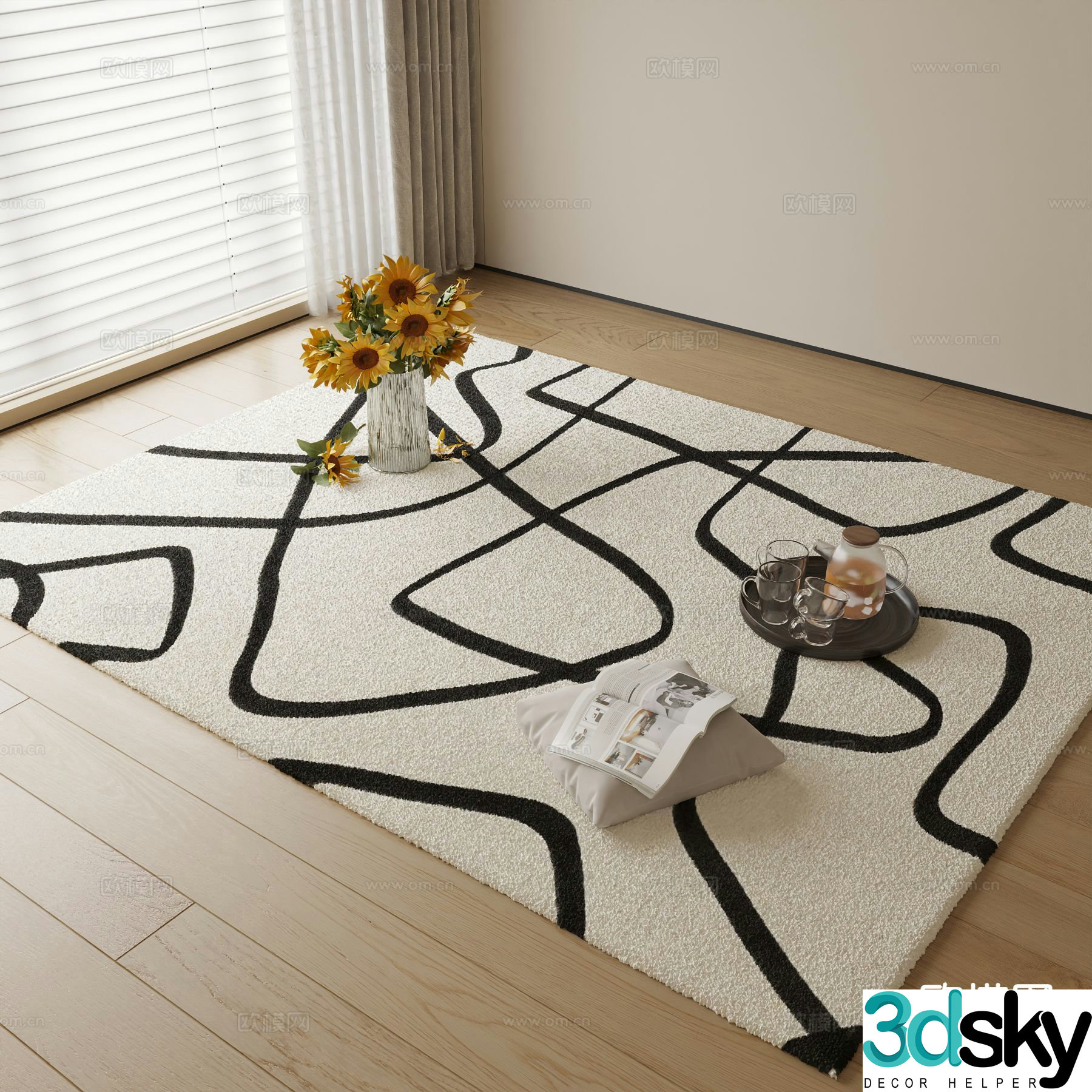 Modern carpet square rug 3d model