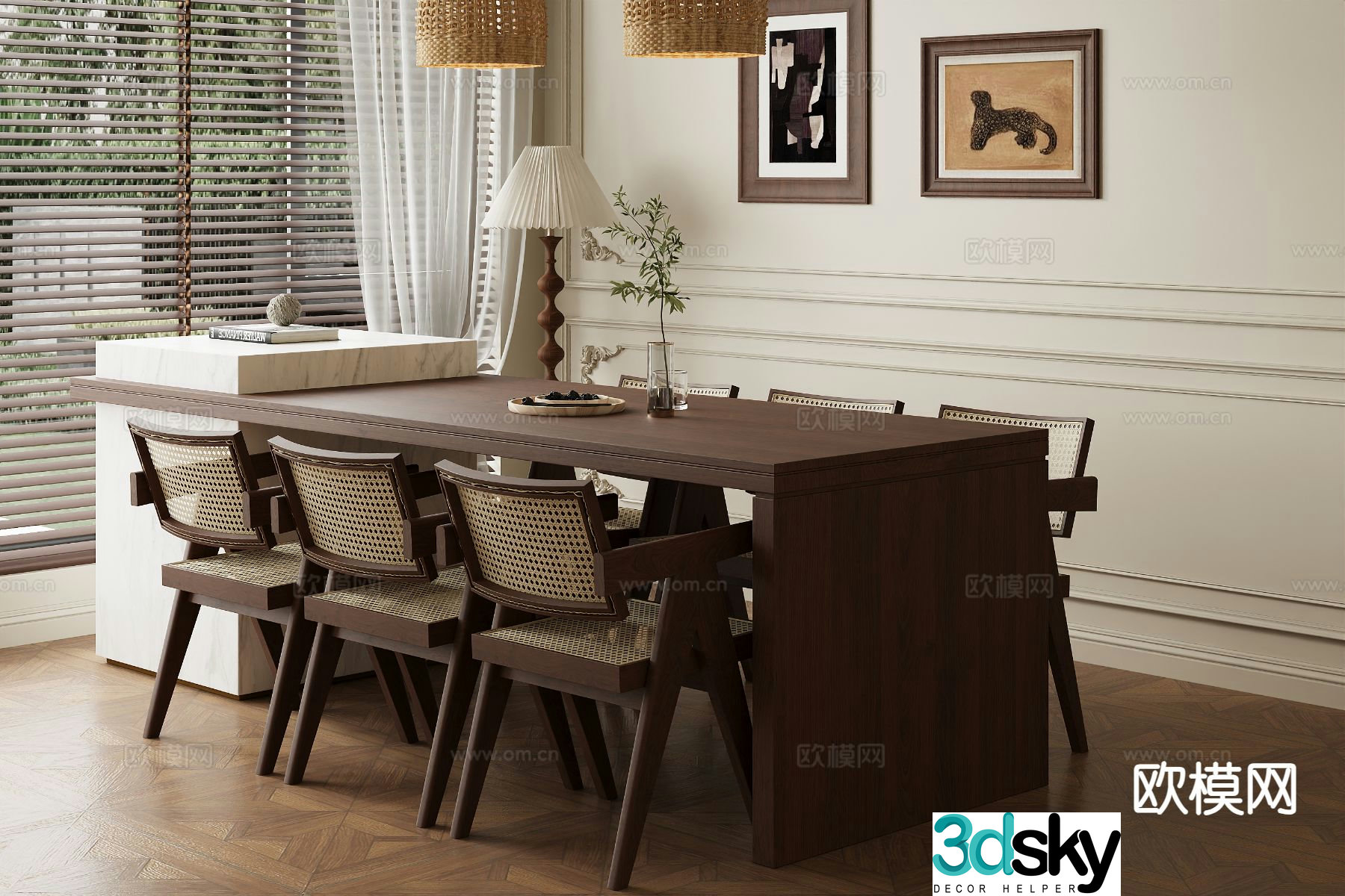 Medieval style dining table and chairs island dining table 3d model