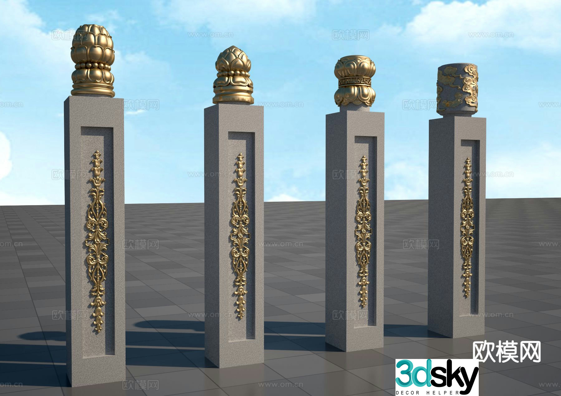 Lotus shaped stigma horse bolt landscape sculpture 3D model