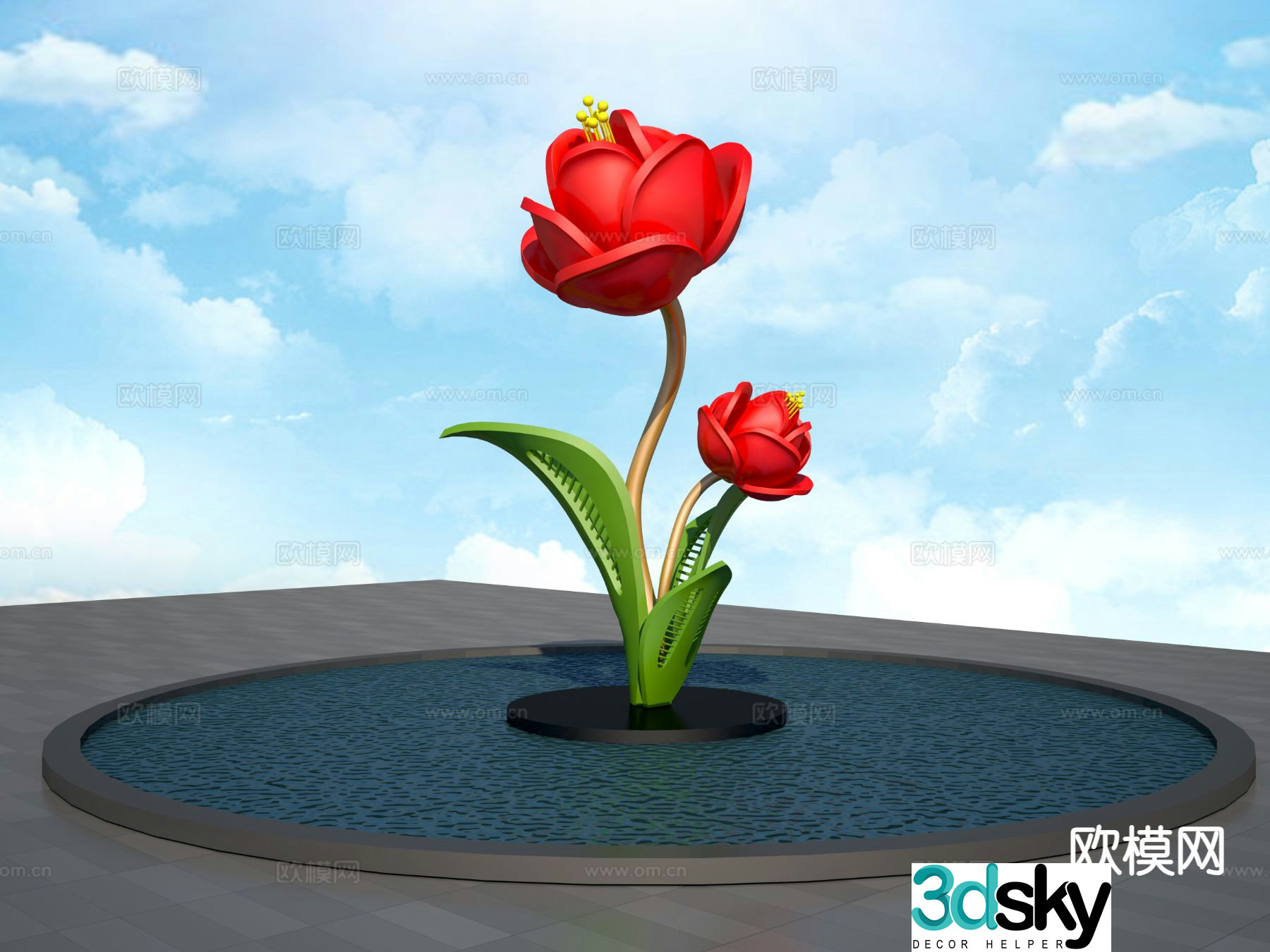 Flower sculpture urban sculpture 3d model