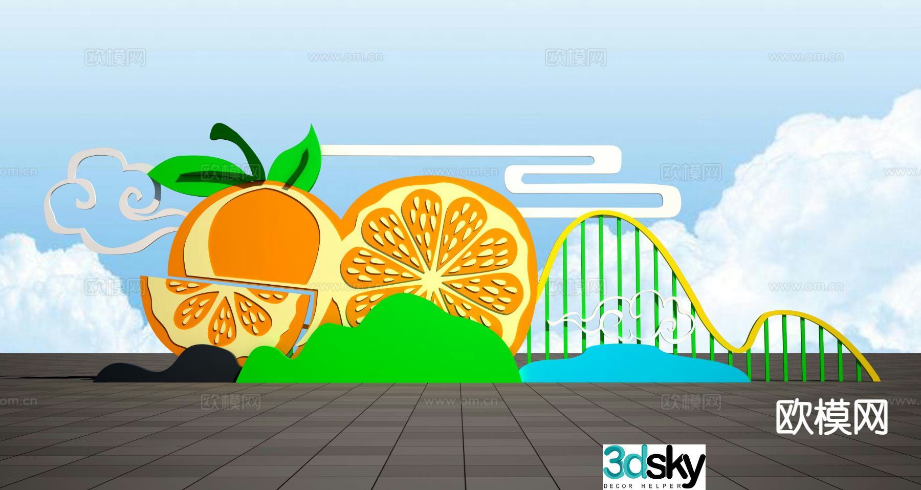 Navel orange display board Rural revitalization navel orange sketch 3D model