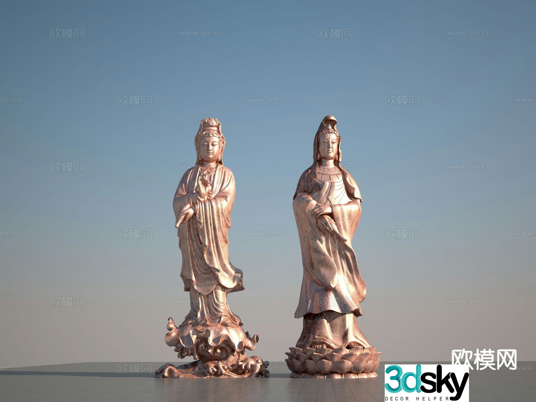 Guanyin Bronze Statue Bodhisattva Sculpture 3D Model