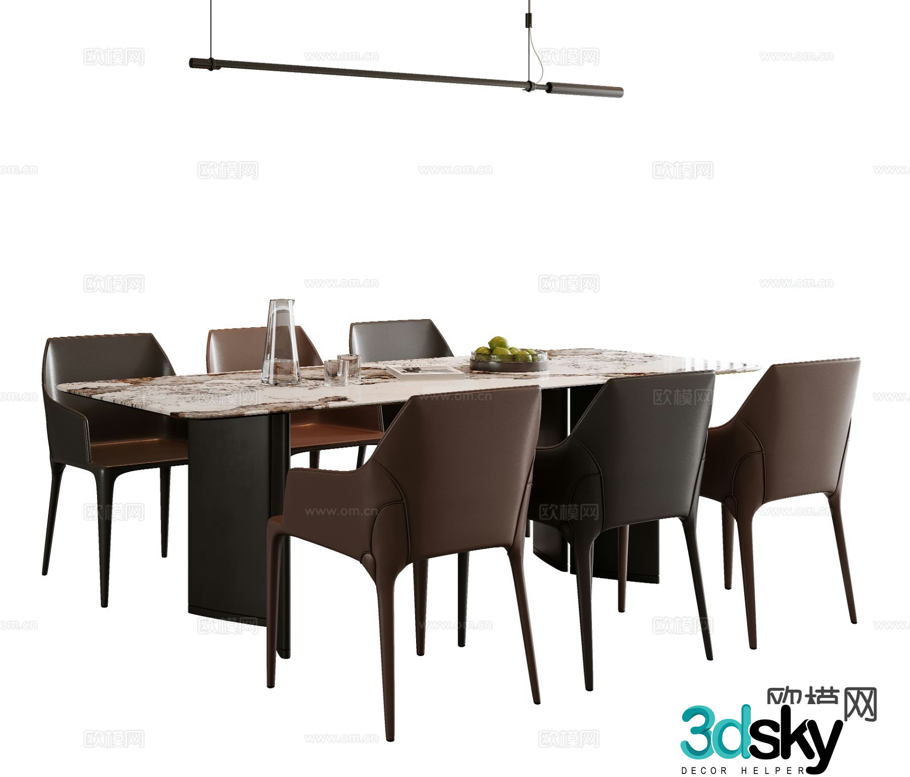 Italian dining table and chairs marble dining table 3d model