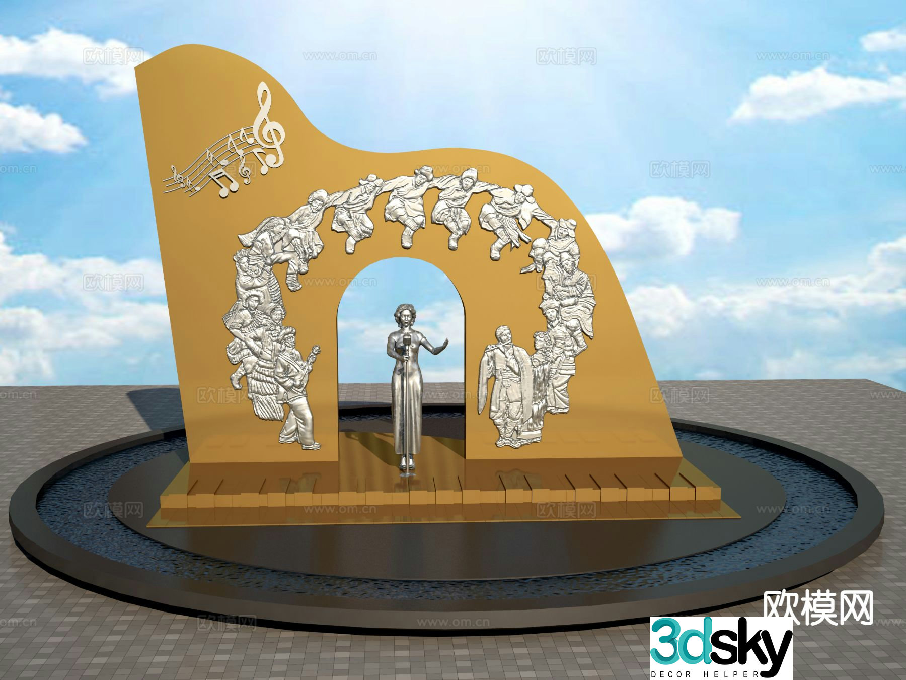 Female singer sculpture city landscape sculpture 3d model