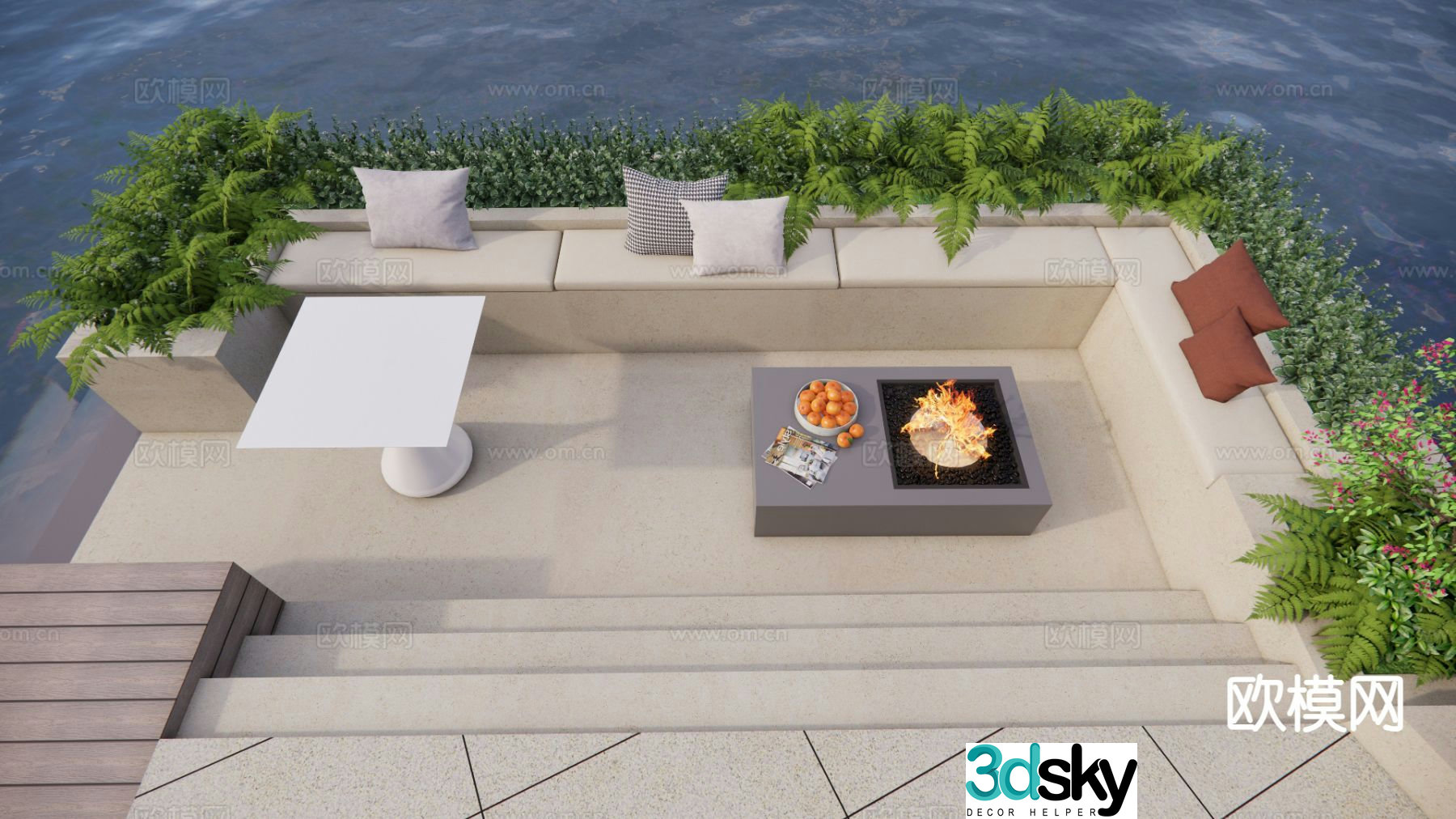 Outdoor sofa sunken sofa booth sofa 3d model