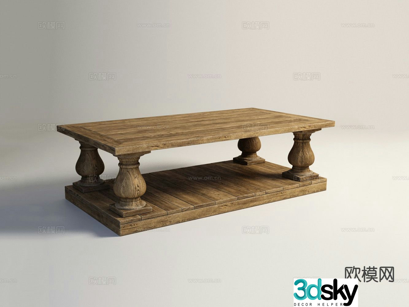 American solid wood coffee table 3D model
