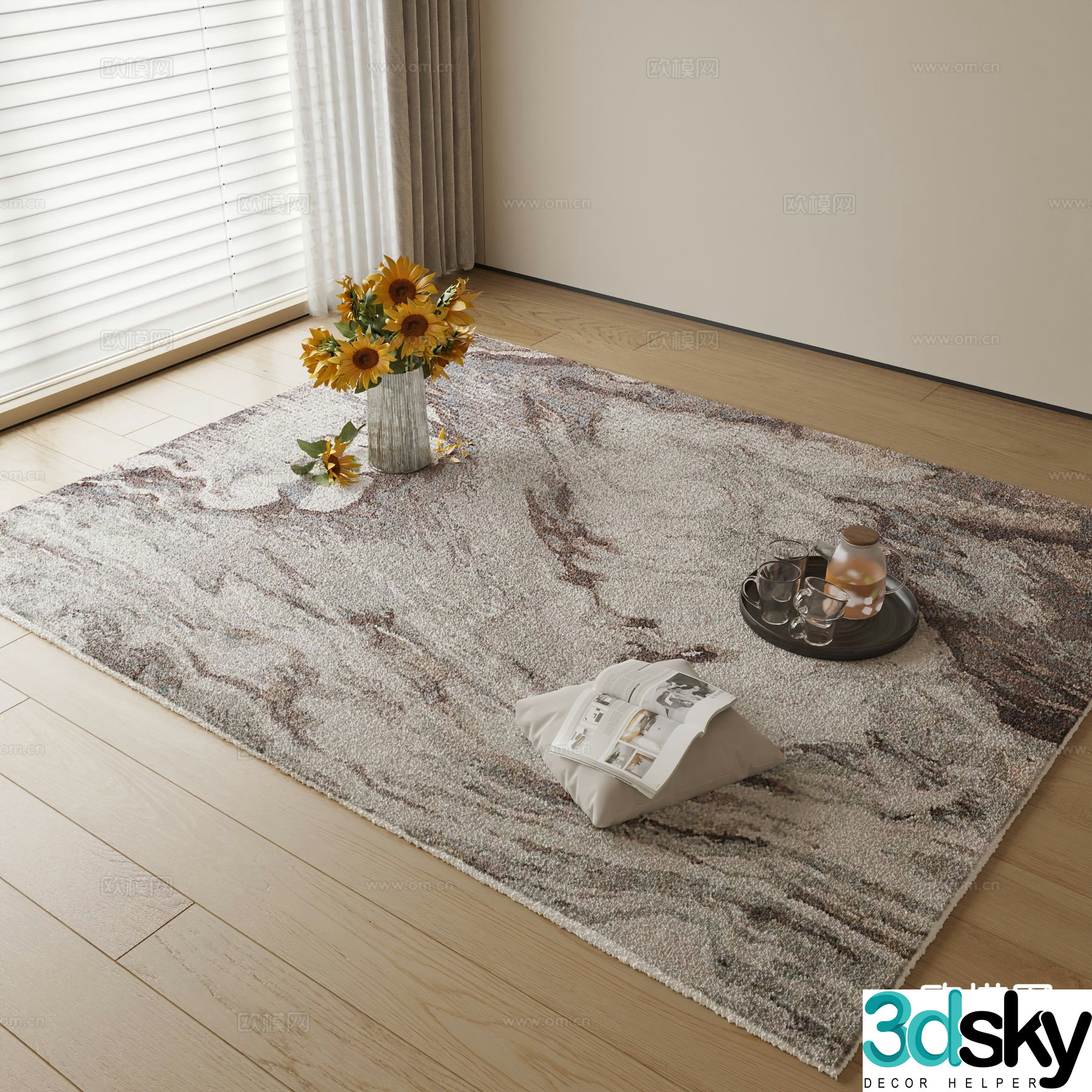 Modern carpet square rug 3d model