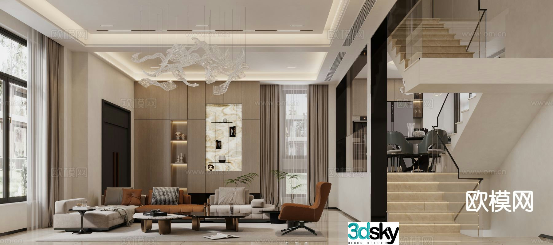 Modern villa guest dining room 3D model