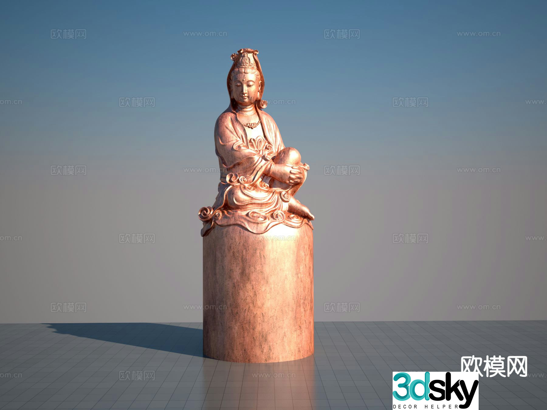 Chinese Bodhisattva Seated Guanyin Sculpture 3D model