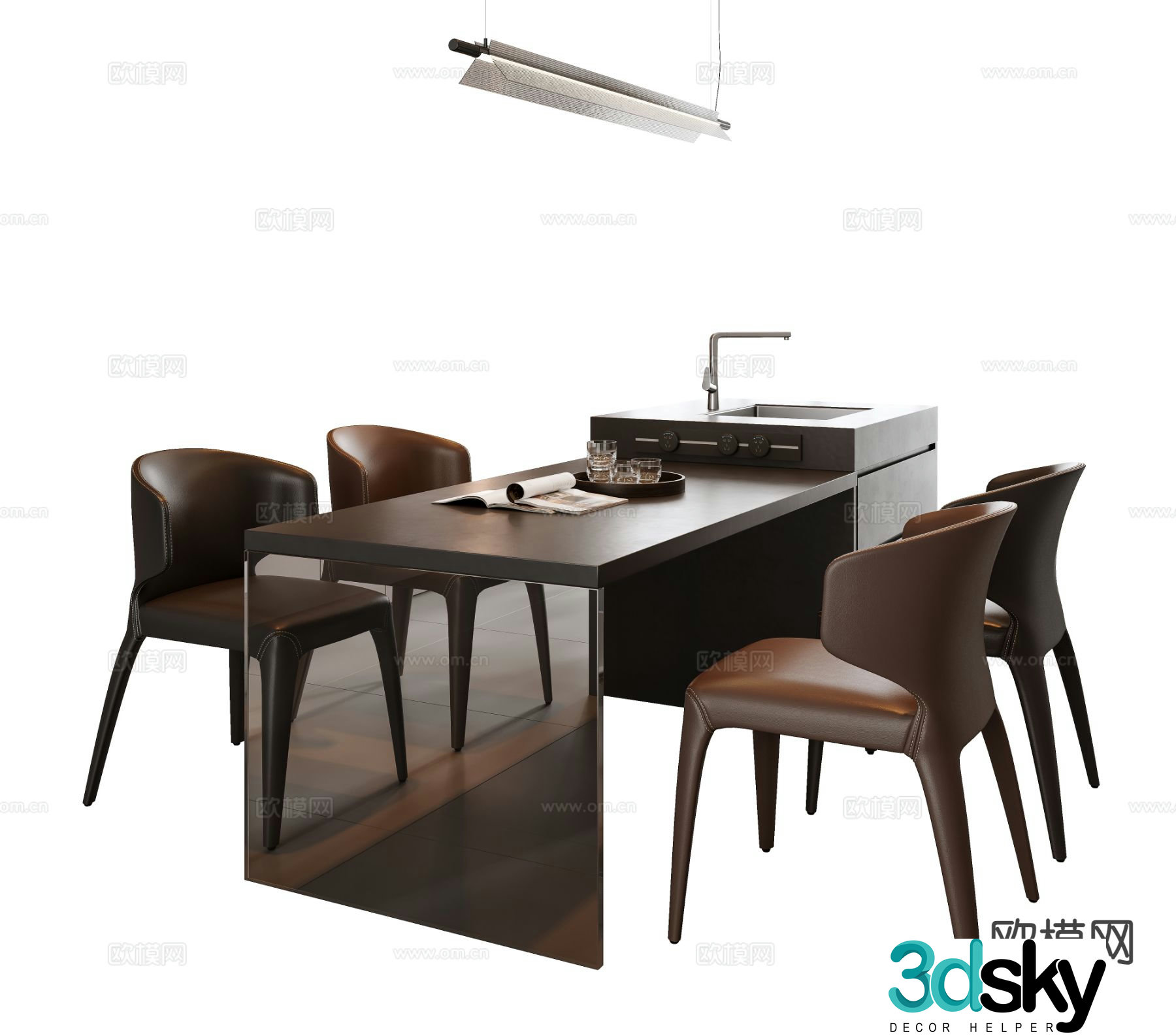 Italian dining table and chairs island dining table 3d model