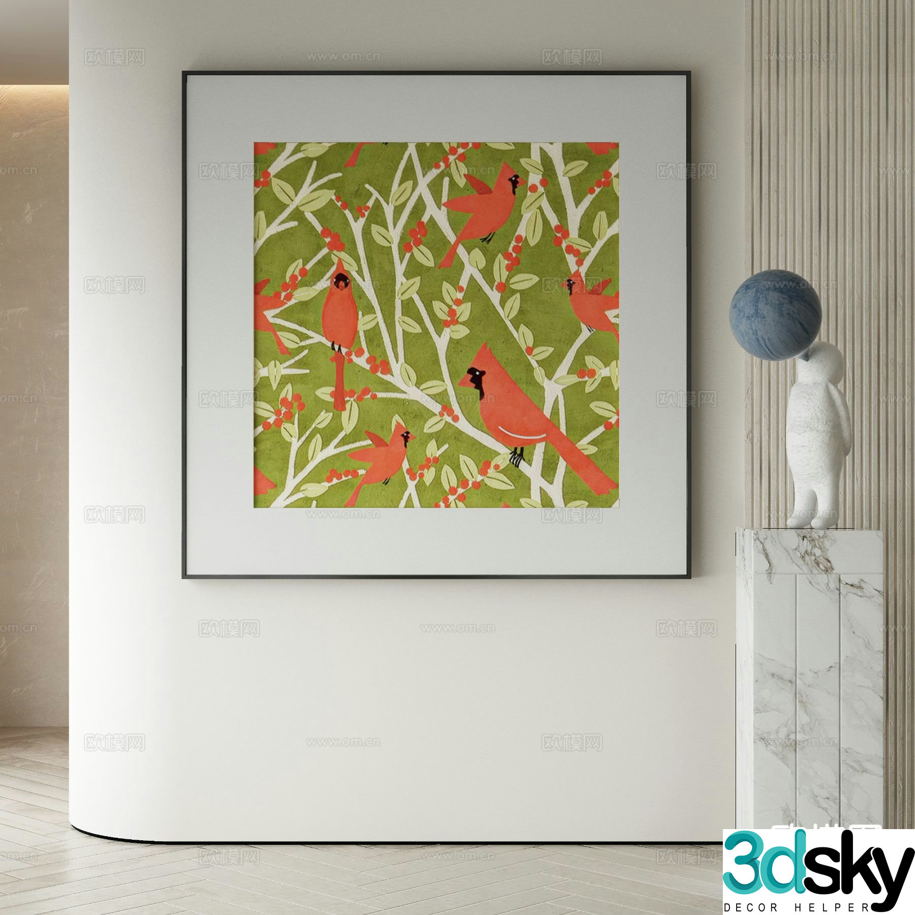 Modern art painting flower and bird painting decorative painting 3d model