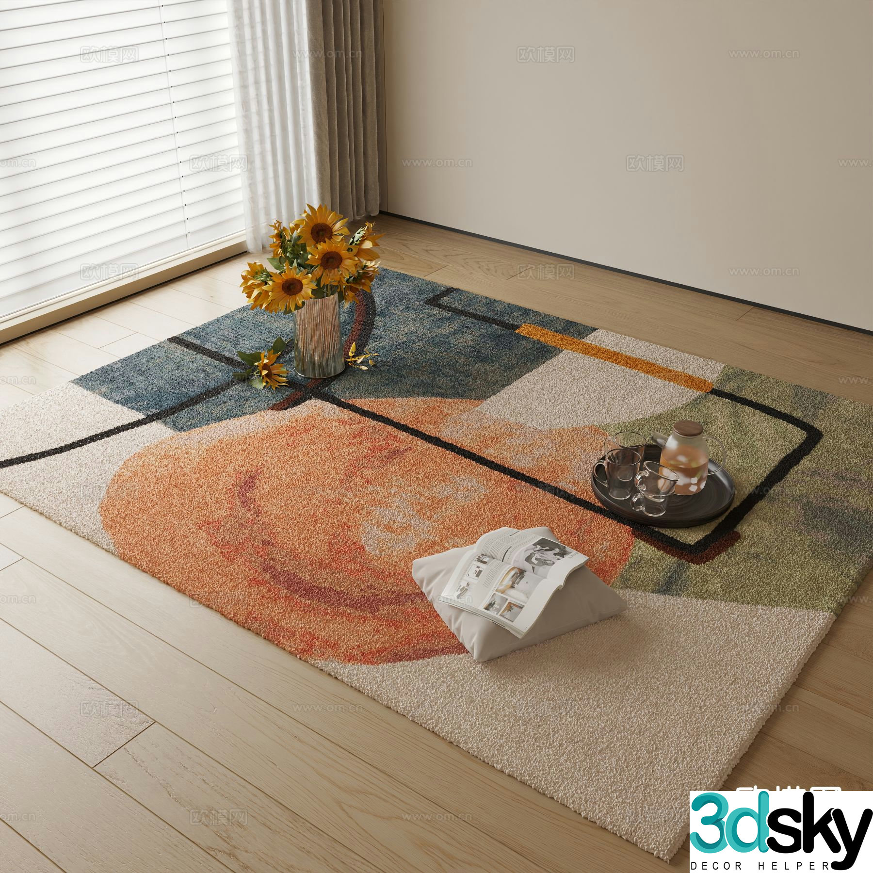 Modern carpet square rug 3d model
