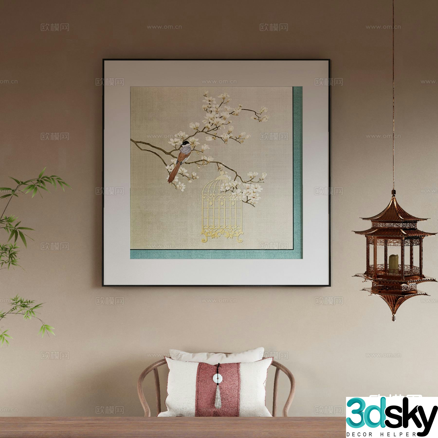 New Chinese style art painting flower and bird painting decorative painting 3D model