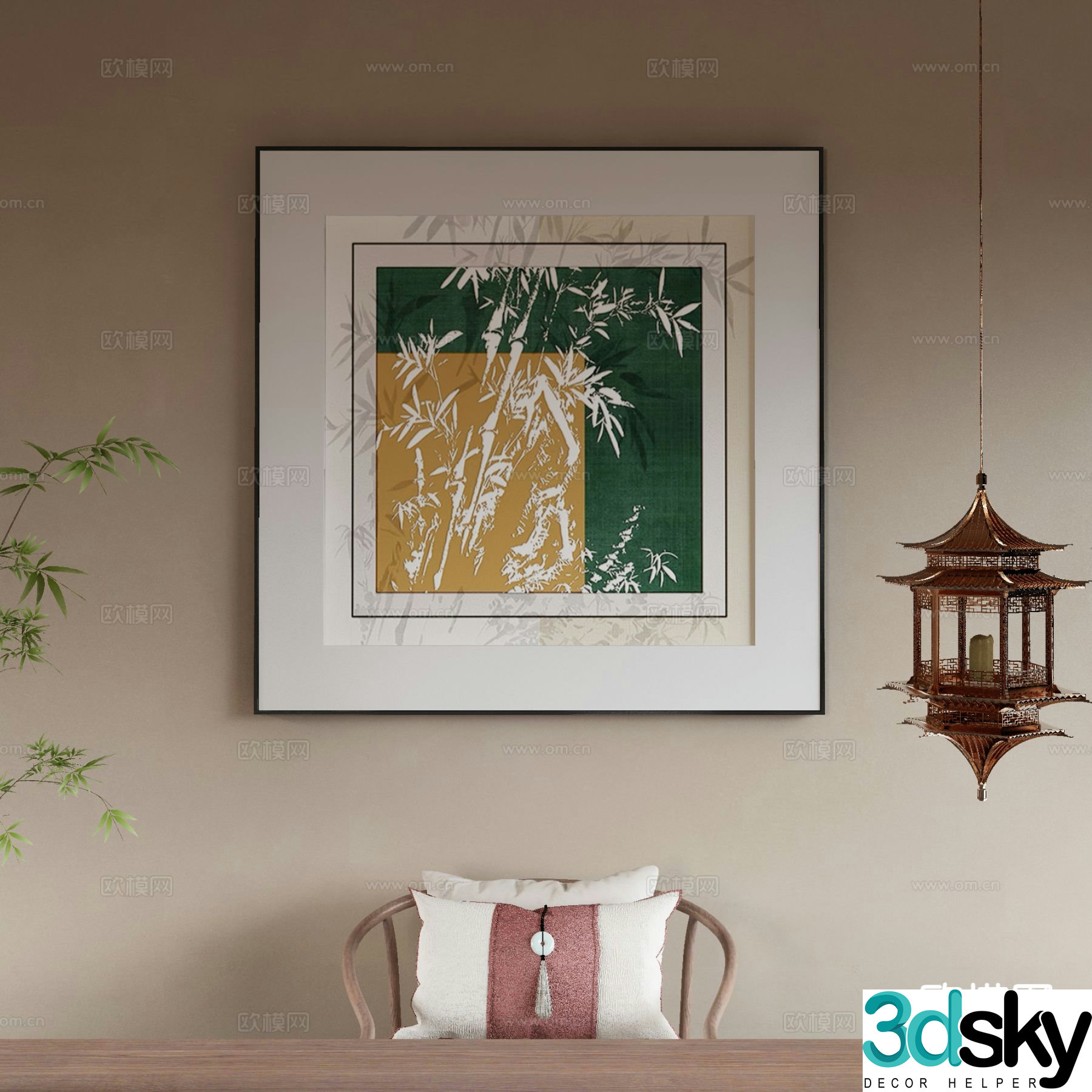 New Chinese style art painting texture painting decorative painting 3D model