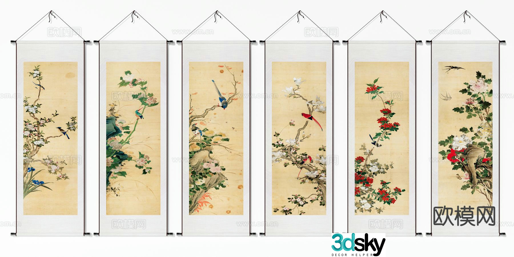 Chinese flower and bird painting scroll painting decorative painting 3d model
