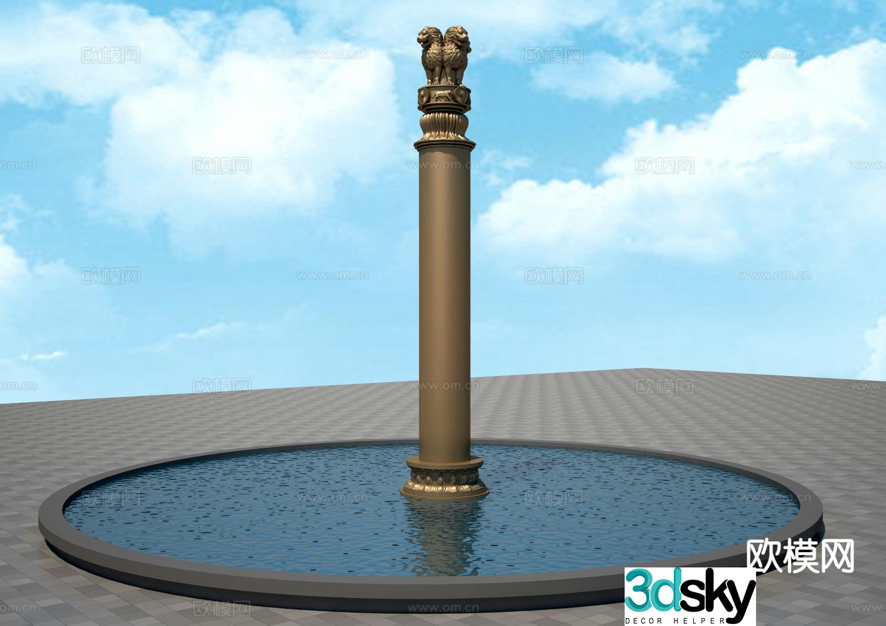 Lion sculpture totem pole landscape sculpture 3d model