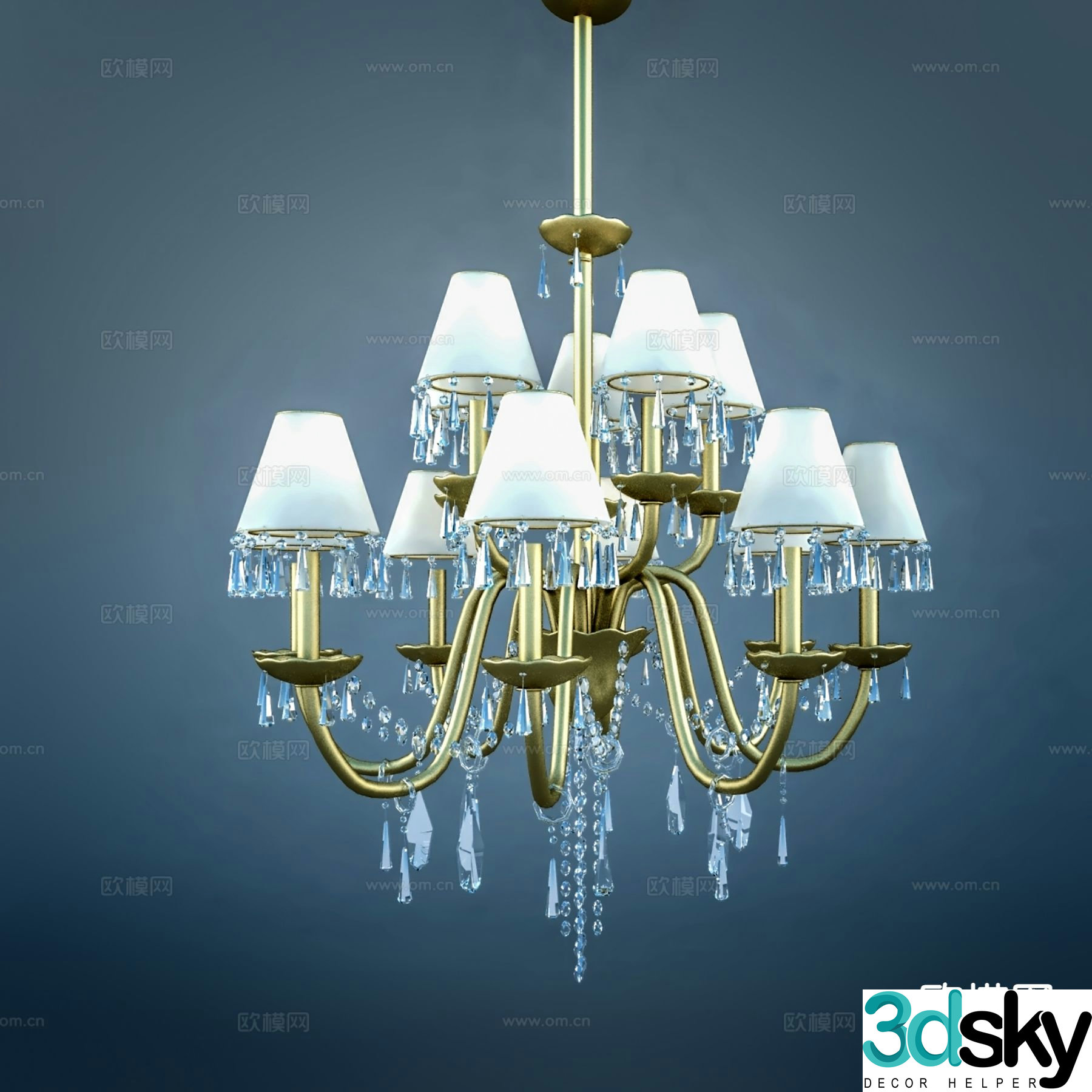 Light luxury multi-head chandelier 3D model