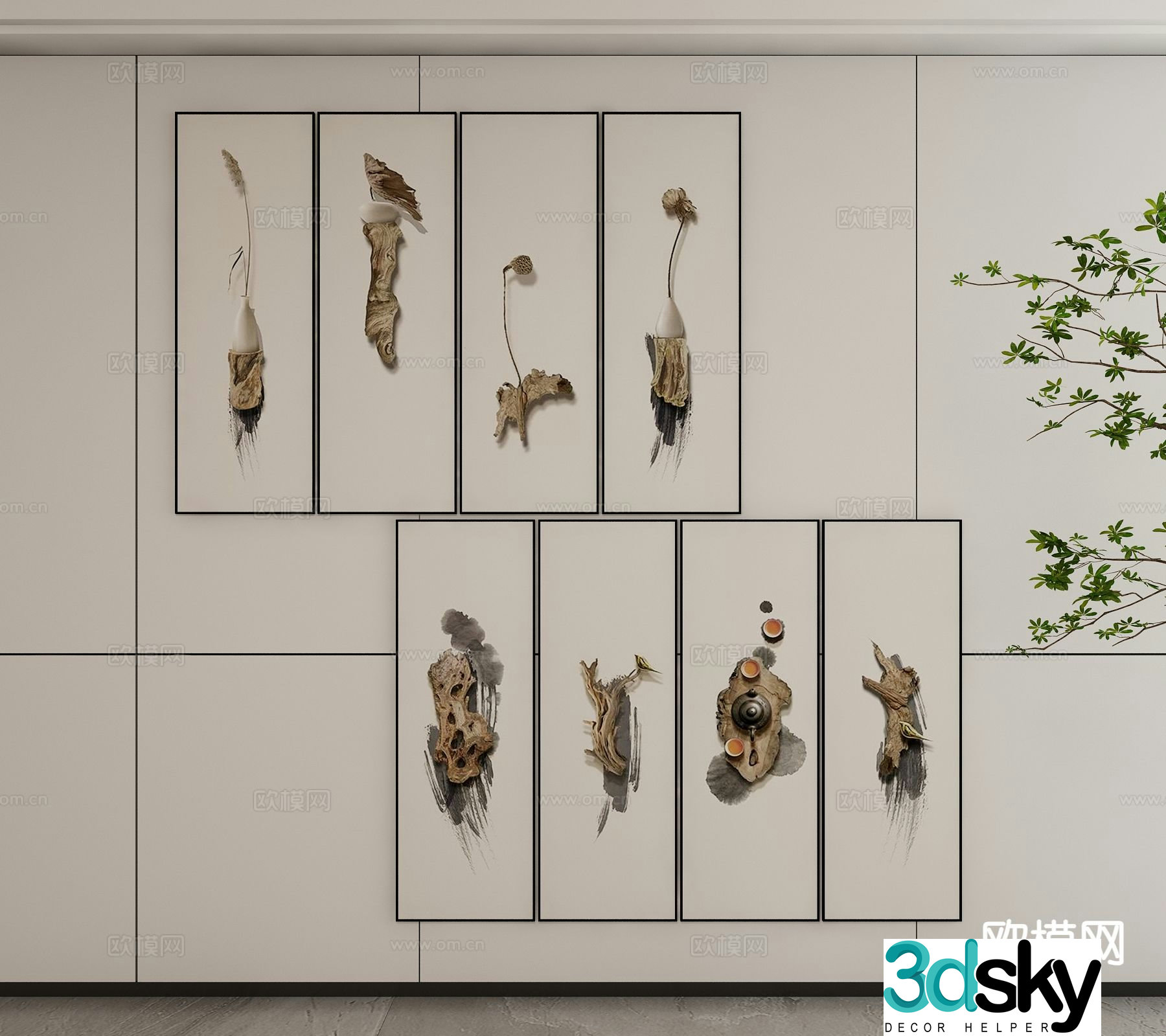 New Chinese-style art painting ink painting decorative painting 3D model