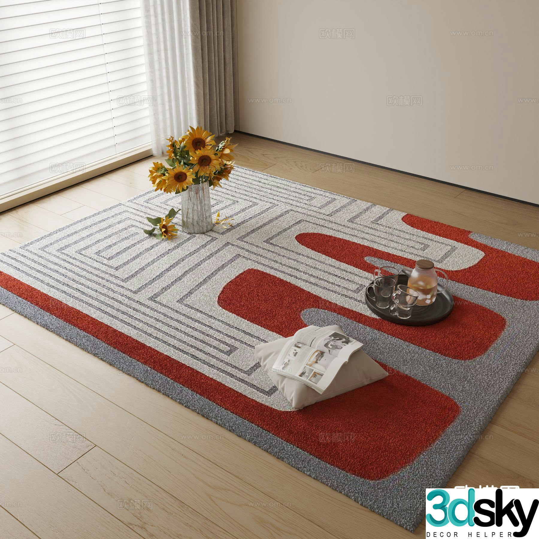 Modern carpet square rug 3d model