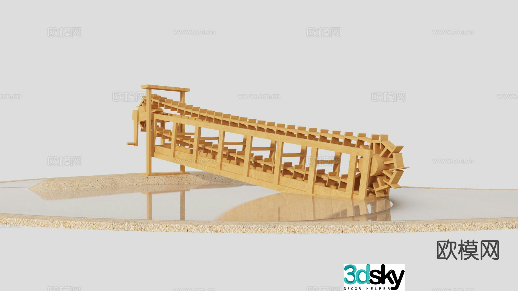 Ancient hand-operated waterwheel irrigation equipment 3D model