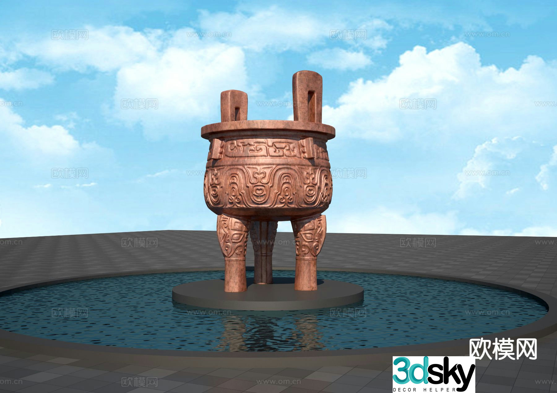 Chinese bronze tripod sculpture urban sculpture 3d model
