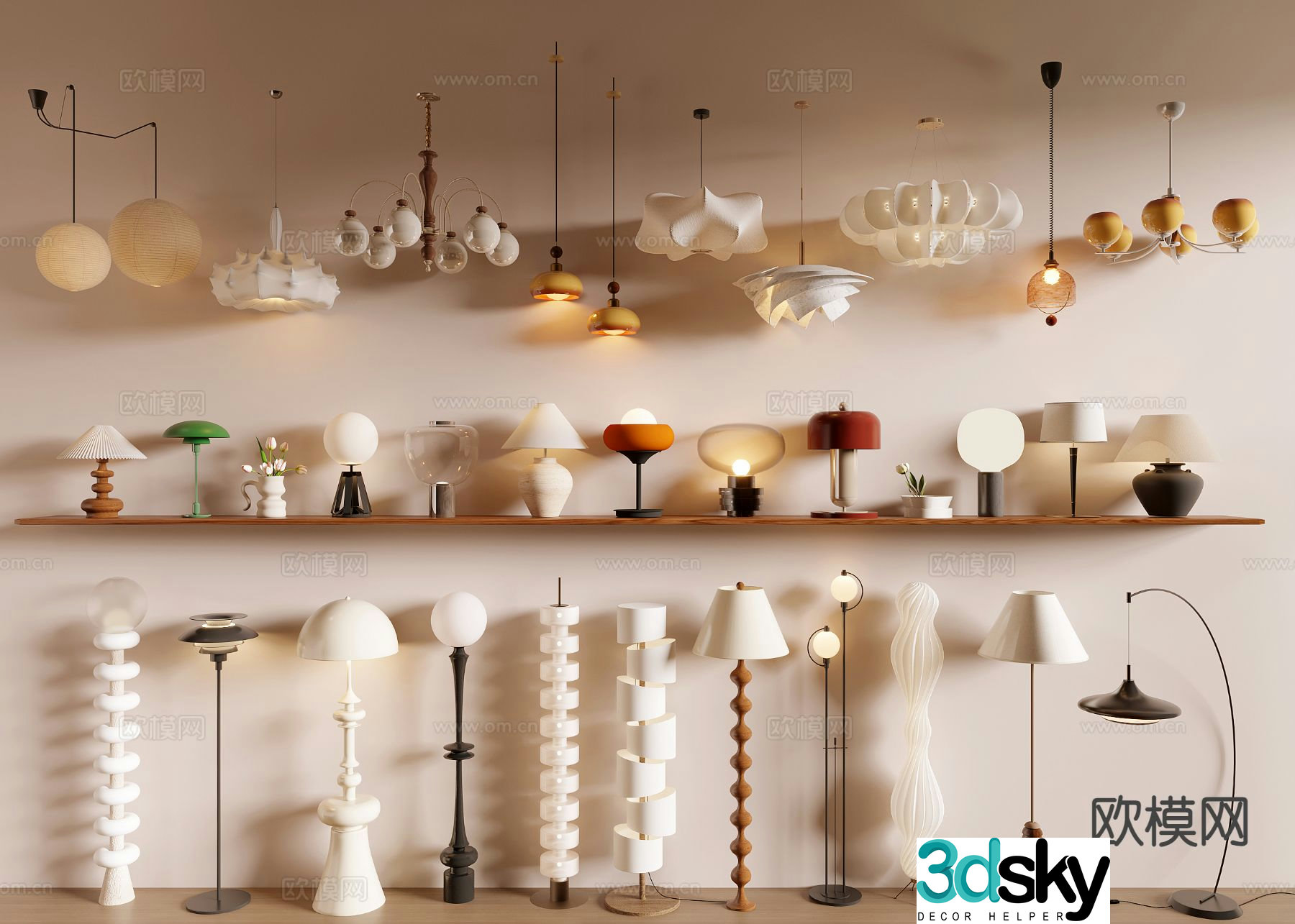 Cream style chandelier table lamp floor lamp 3d model